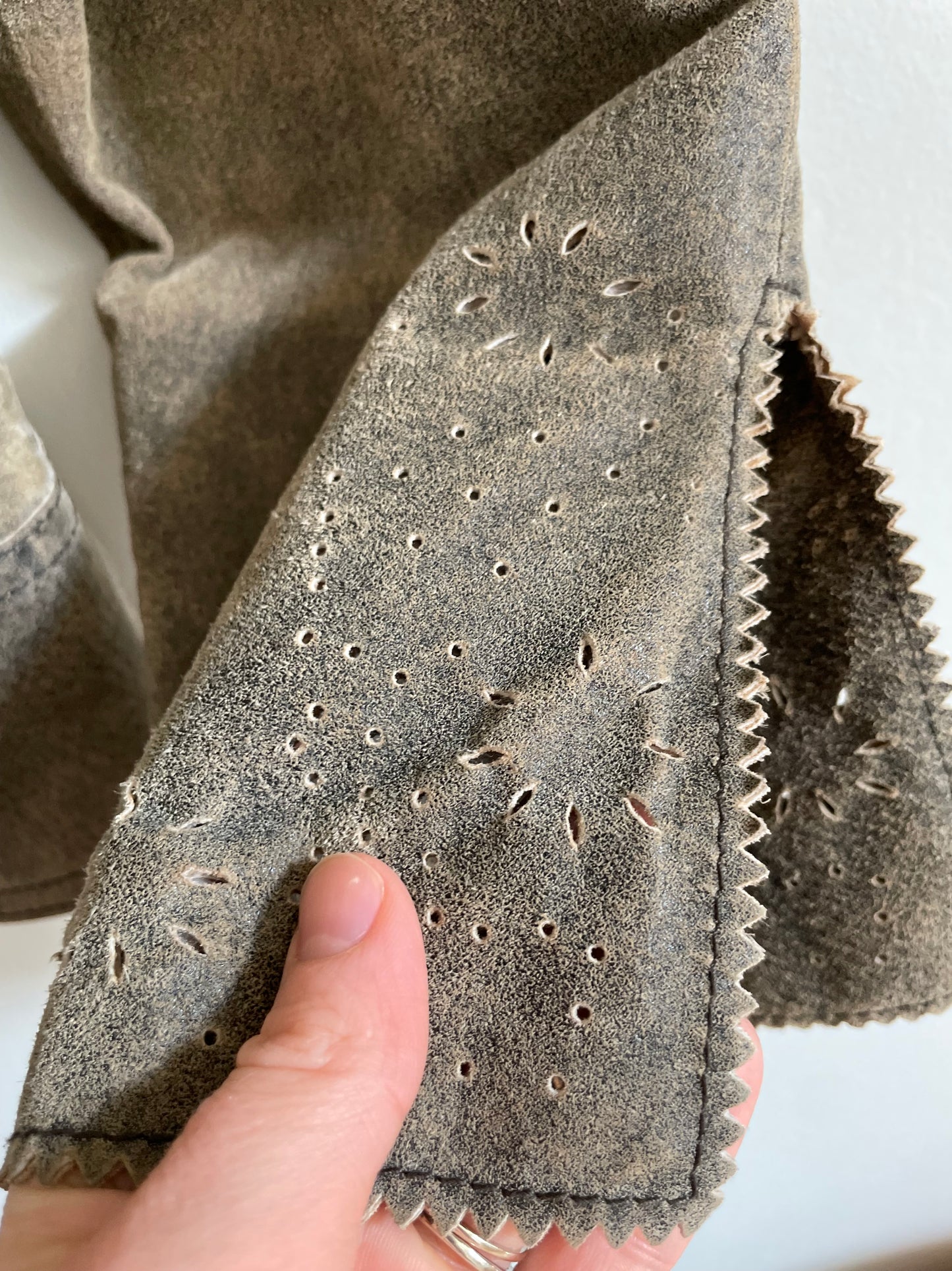 Spanner Taupe Genuine Leather Laser-Cut Jacket — Size Small