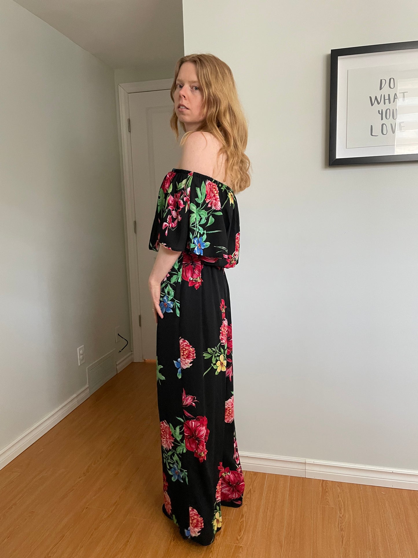 Joseph Ribkoff Black Floral Off-Shoulder Wide Leg Jumpsuit - Size 14