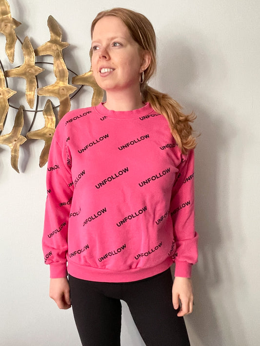 Unfollow Pink Graphic Crewneck Pullover Sweater - S/M/L