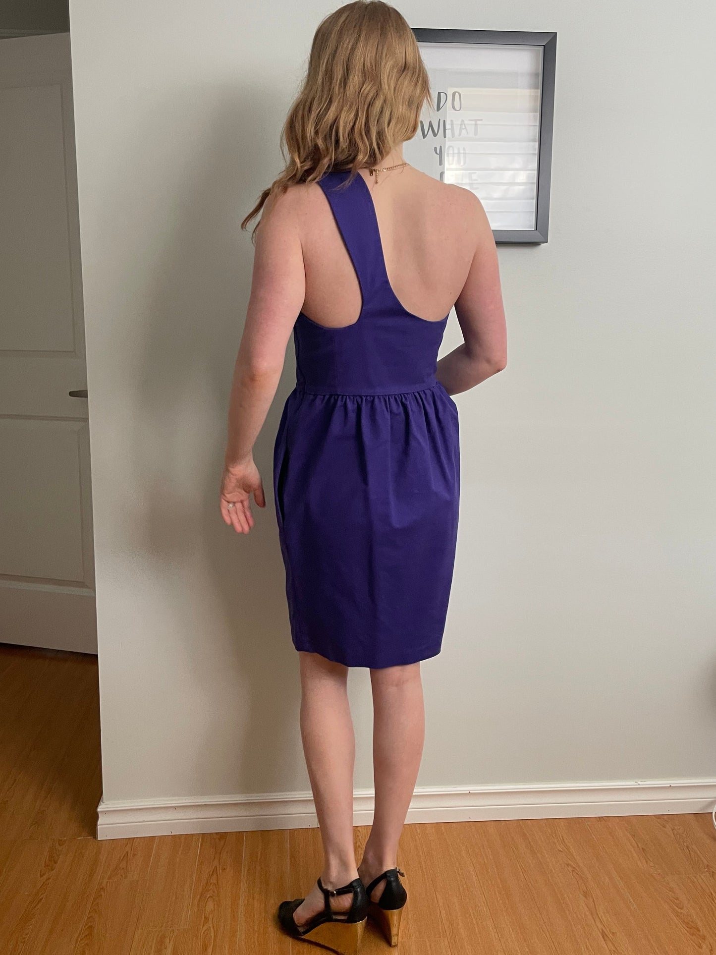 French Connection Purple Cotton Stretch One Shoulder Dress - Small