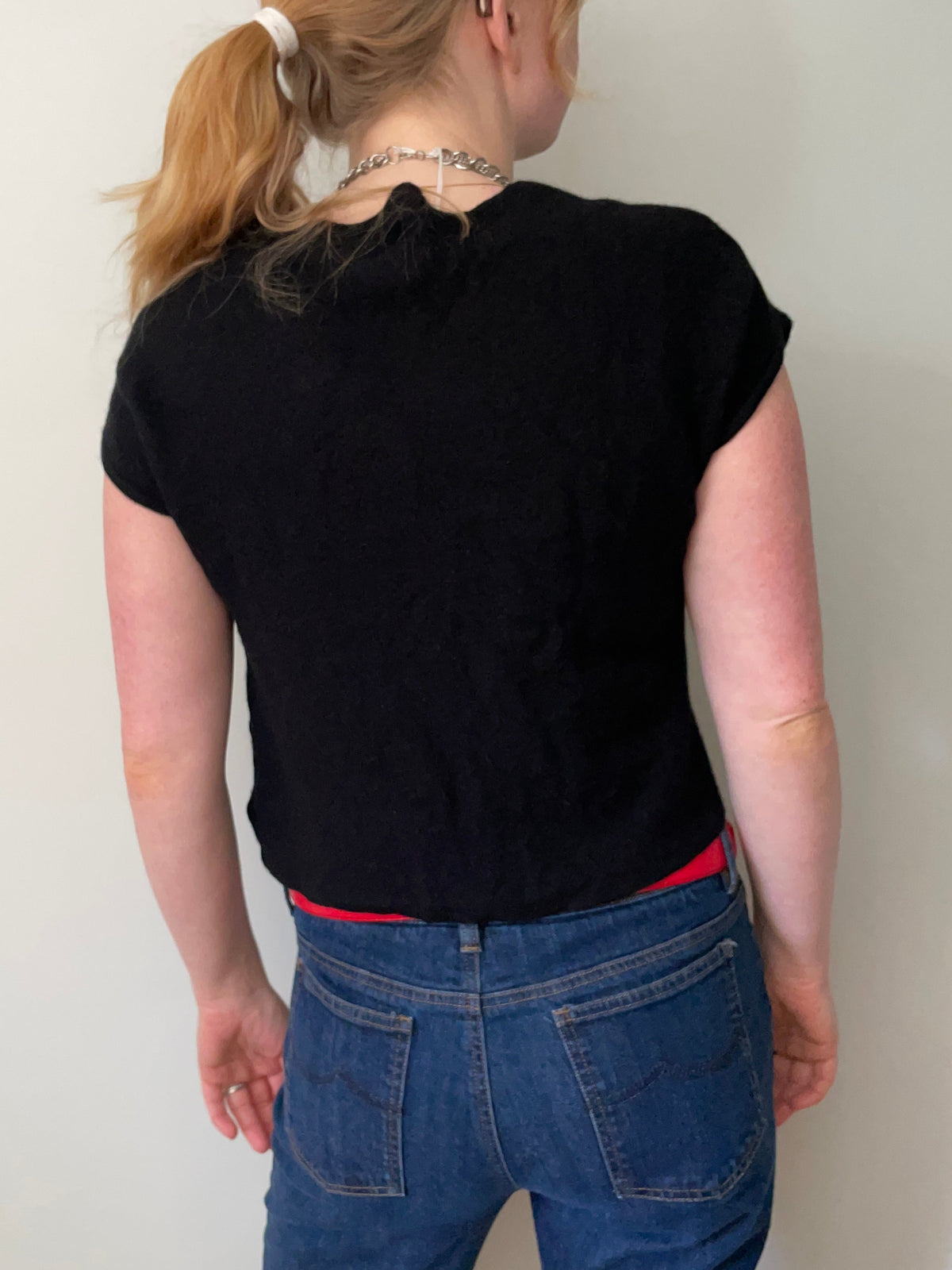 Nicole Miller New York Black Extra Fine Merino Wool Short-Sleeve Sweater - S/M