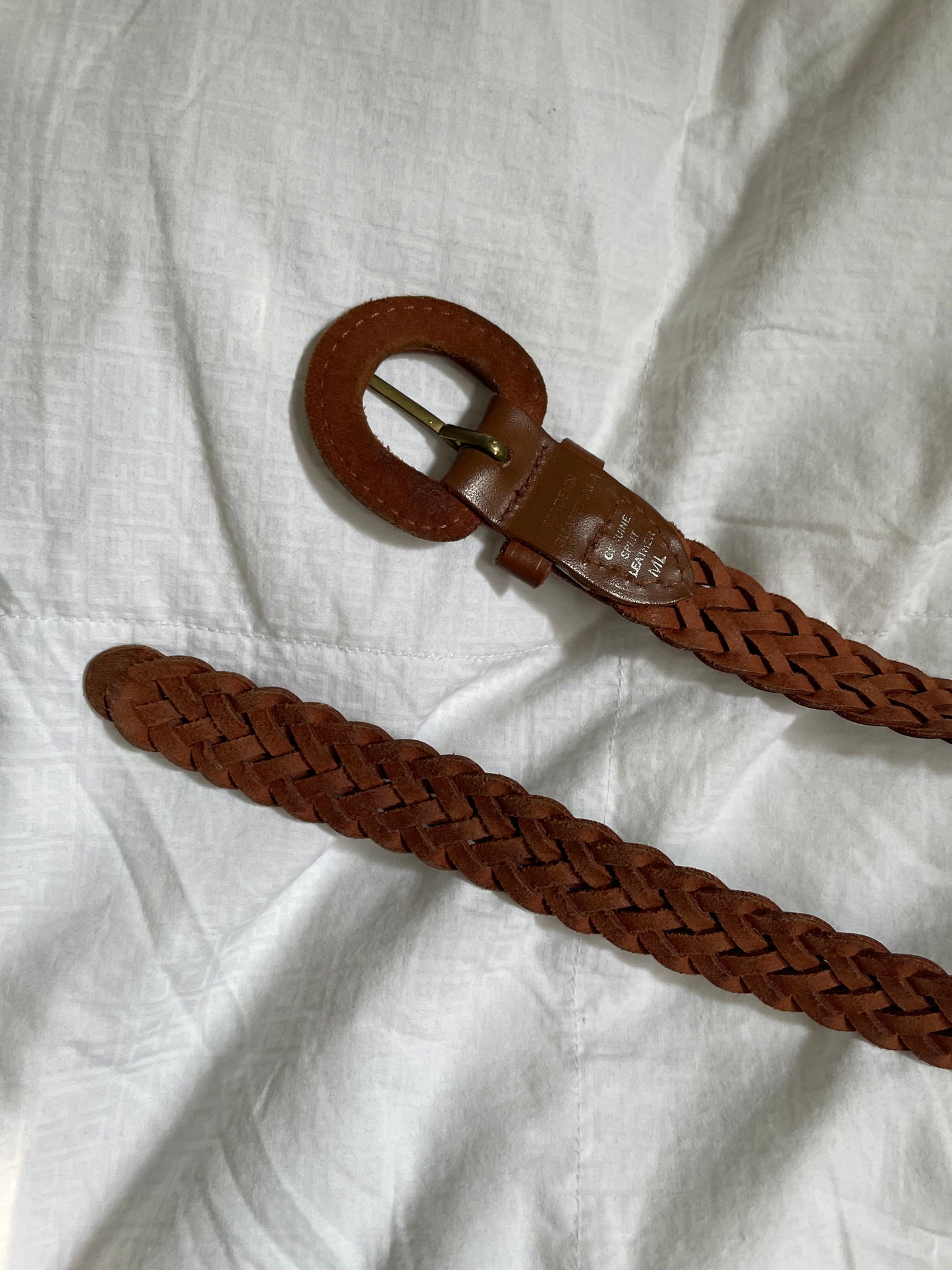 Vintage Brown Braided Genuine Leather Belt – Medium/Large