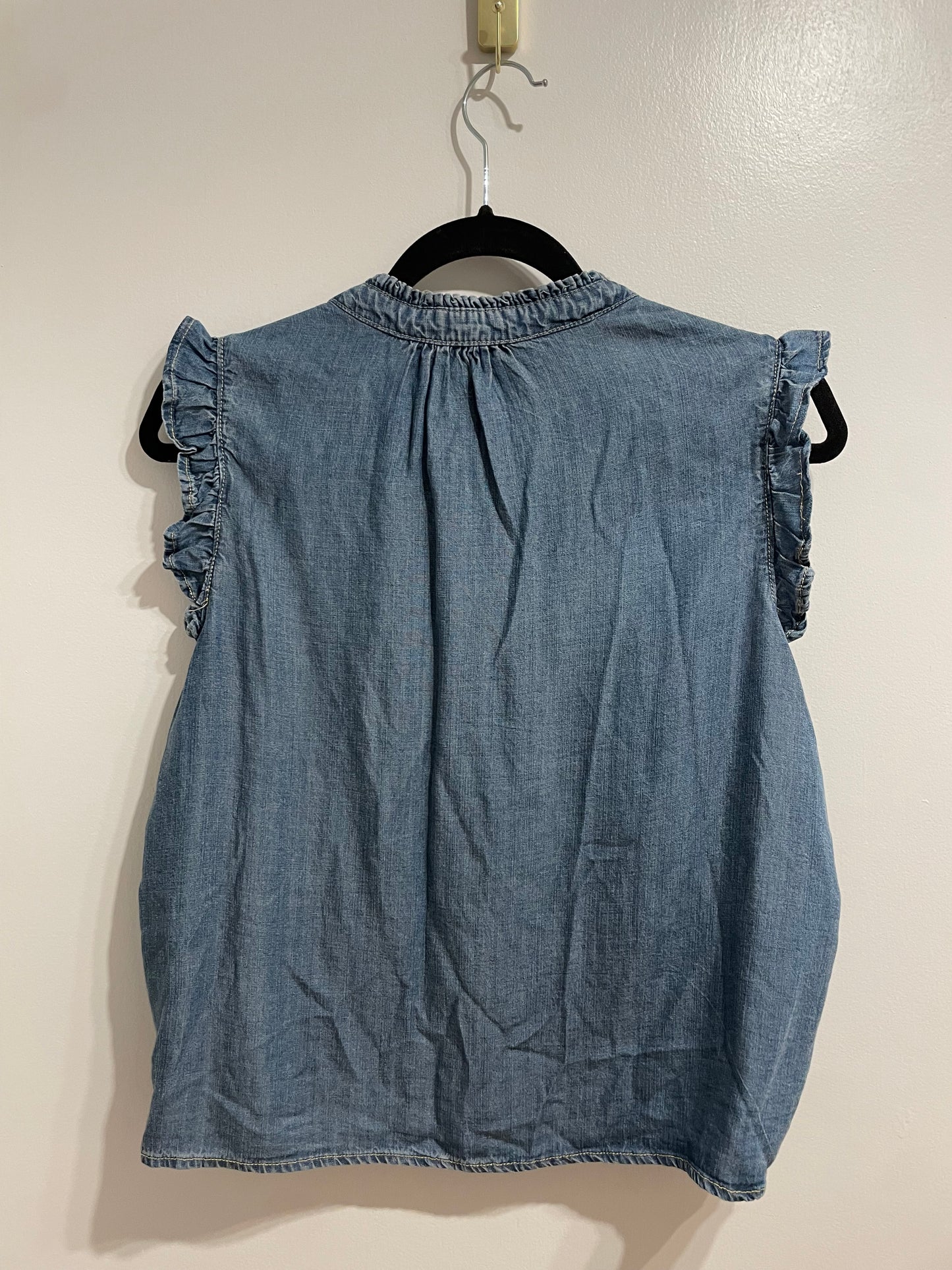 Velvet Heart Blue Tencel Chambray Ruffle Sleeve Tie Neck Top NWT - Small/Medium/Large