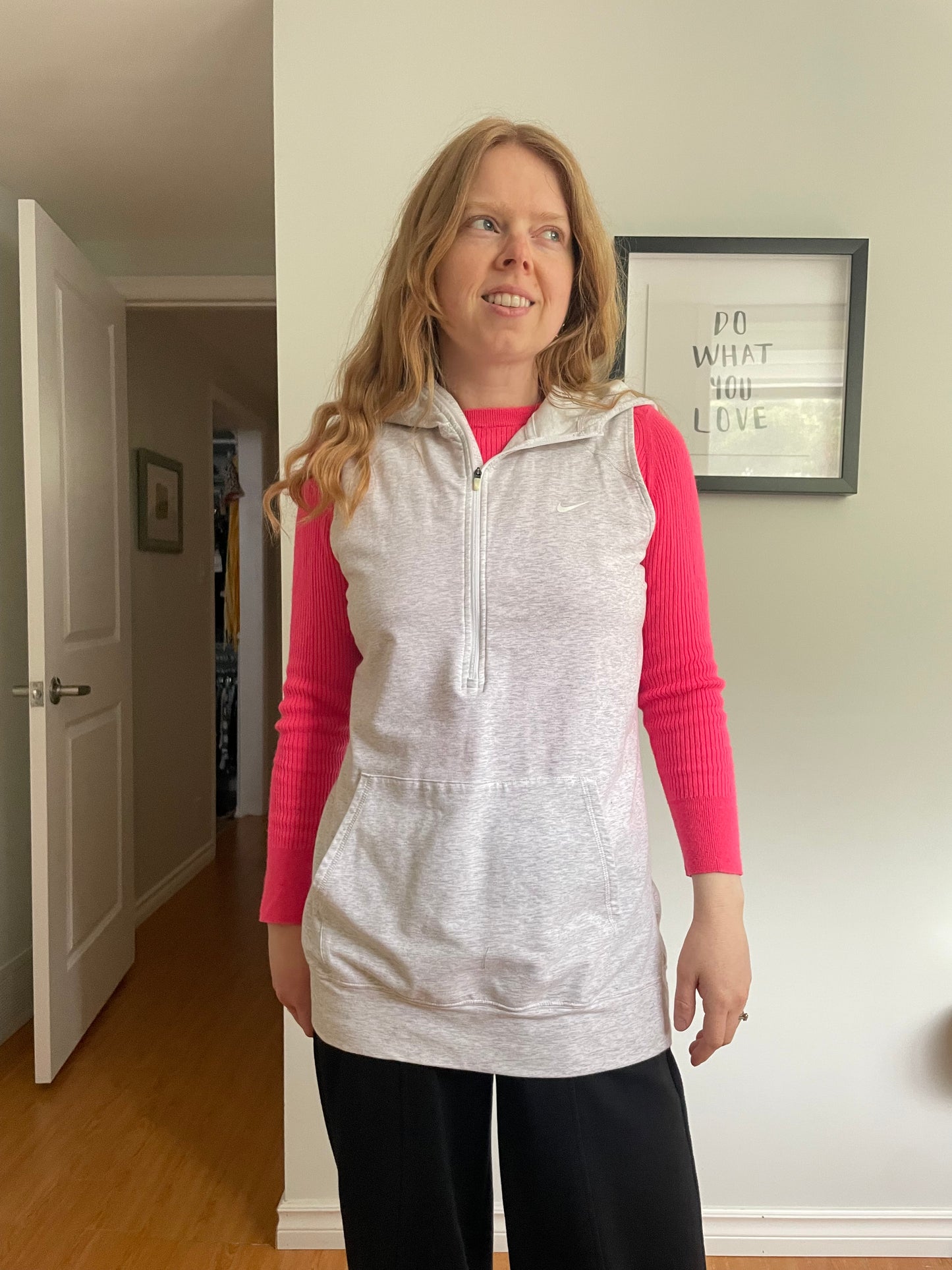 Nike Light Grey Dri-FIT Sleeveless Hooded Half-Zip Tunic Vest - Medium
