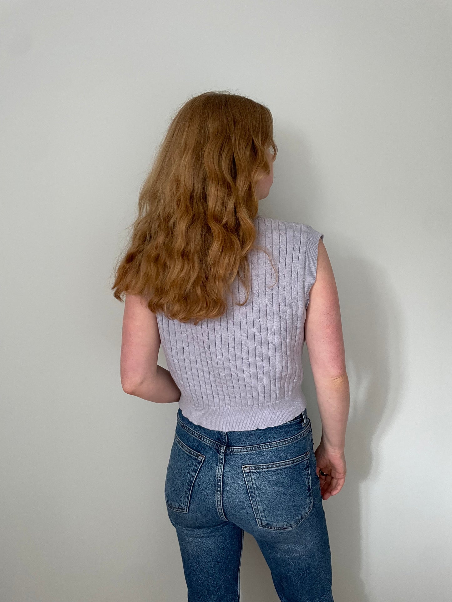 Twik Soft Lilac Cable Knit Sleeveless Sweater Vest – Size XS/S