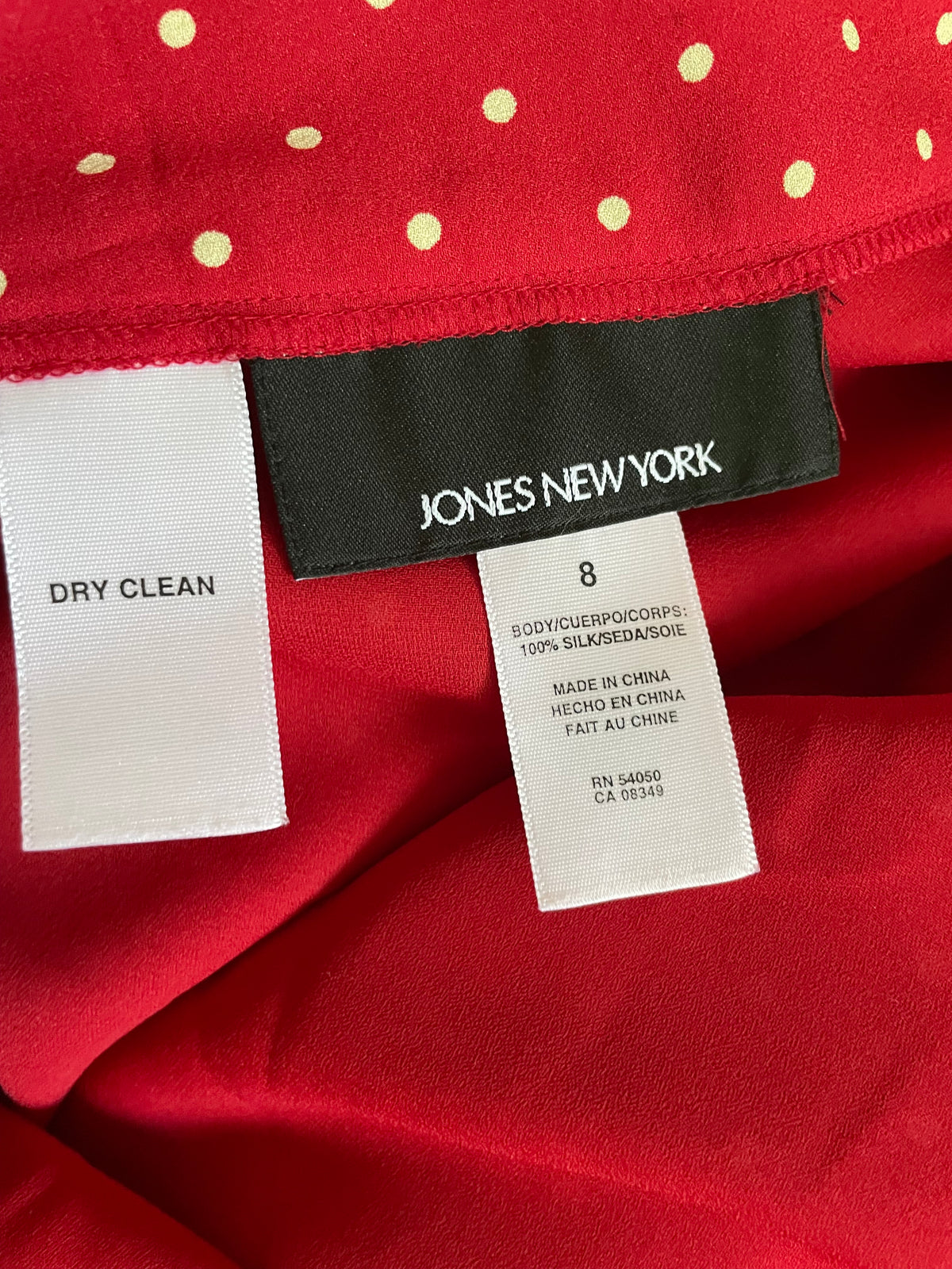 Jones New York Red Polka Dot Silk Midi Skirt – 8/Medium