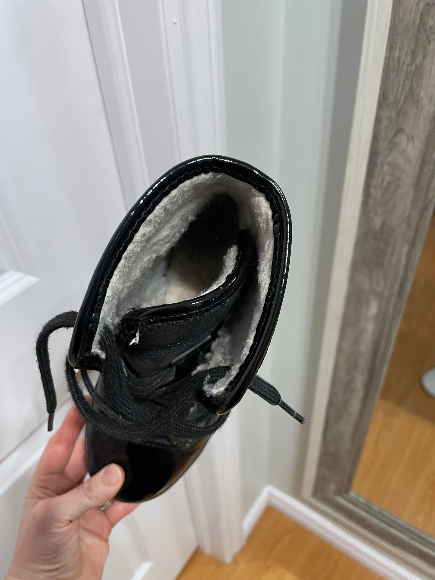 Olang Black Glitter Patent Winter Boots with Flip Ice Grips – Size 37