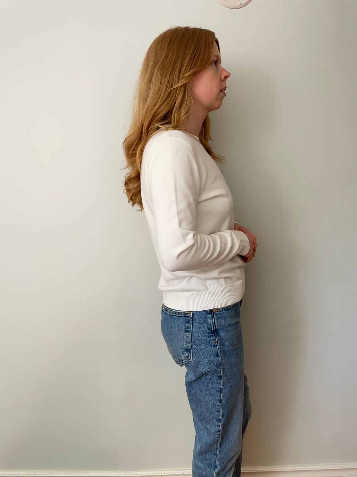 Lands’ End Cream Cotton Crewneck Sweater - Small
