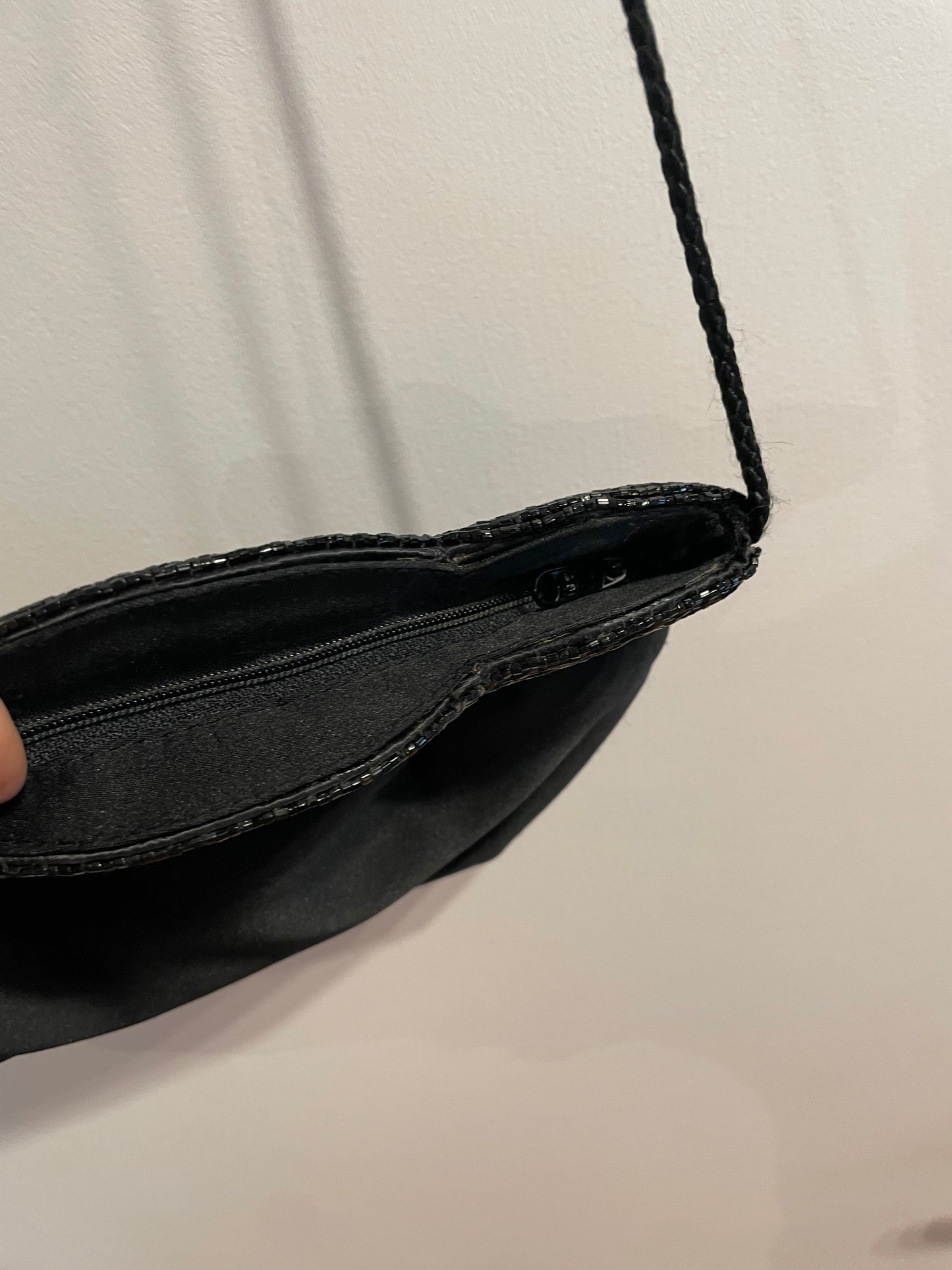 Black Satin Scalloped Beaded Evening Bag