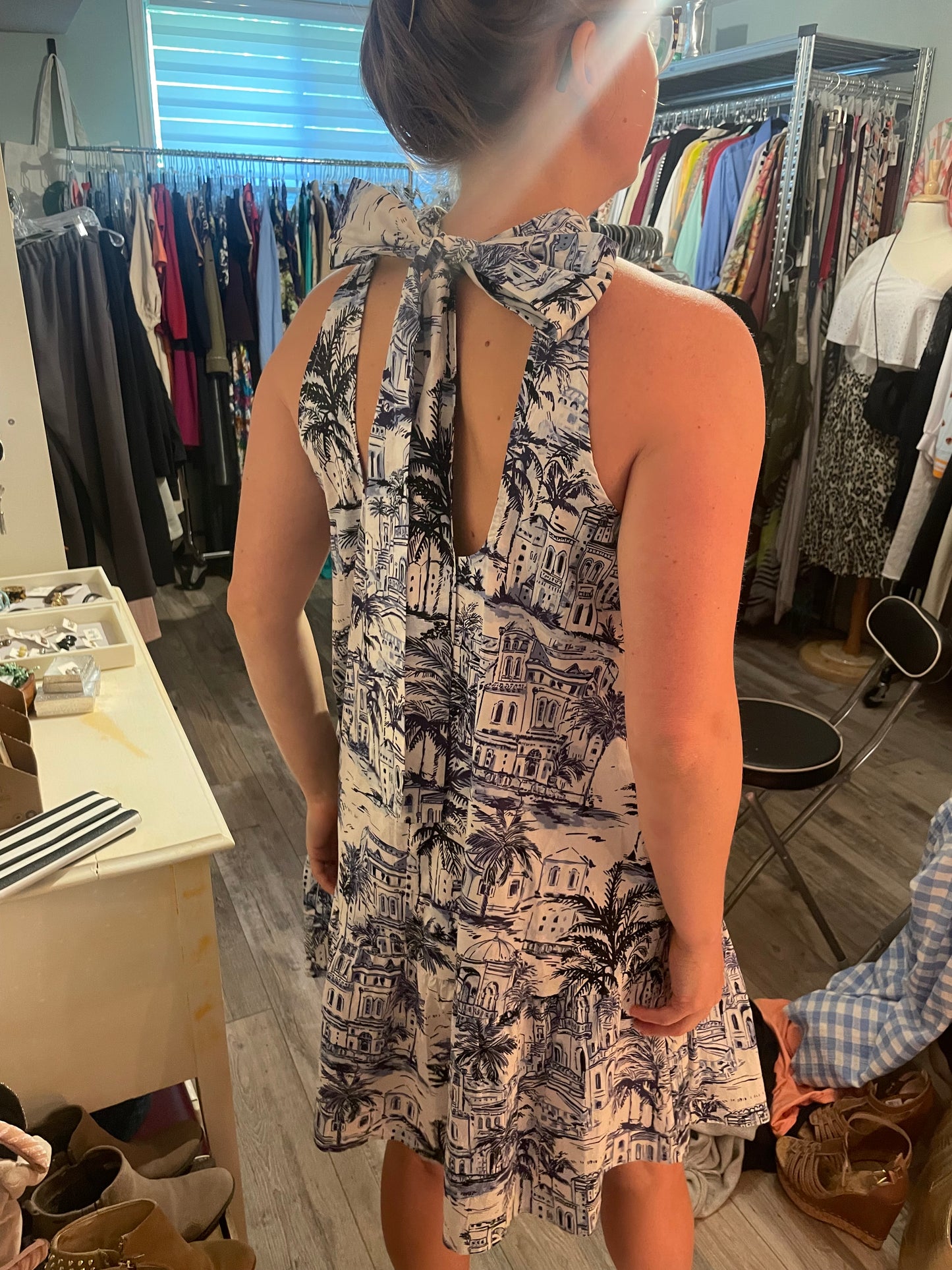 Calypso St. Barth Blue & White Toile Cotton Halter Mini Dress NWT - Small