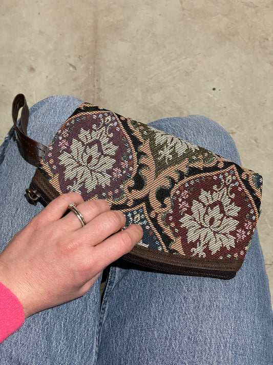 Vintage Floral Tapestry Wristlet Pouch
