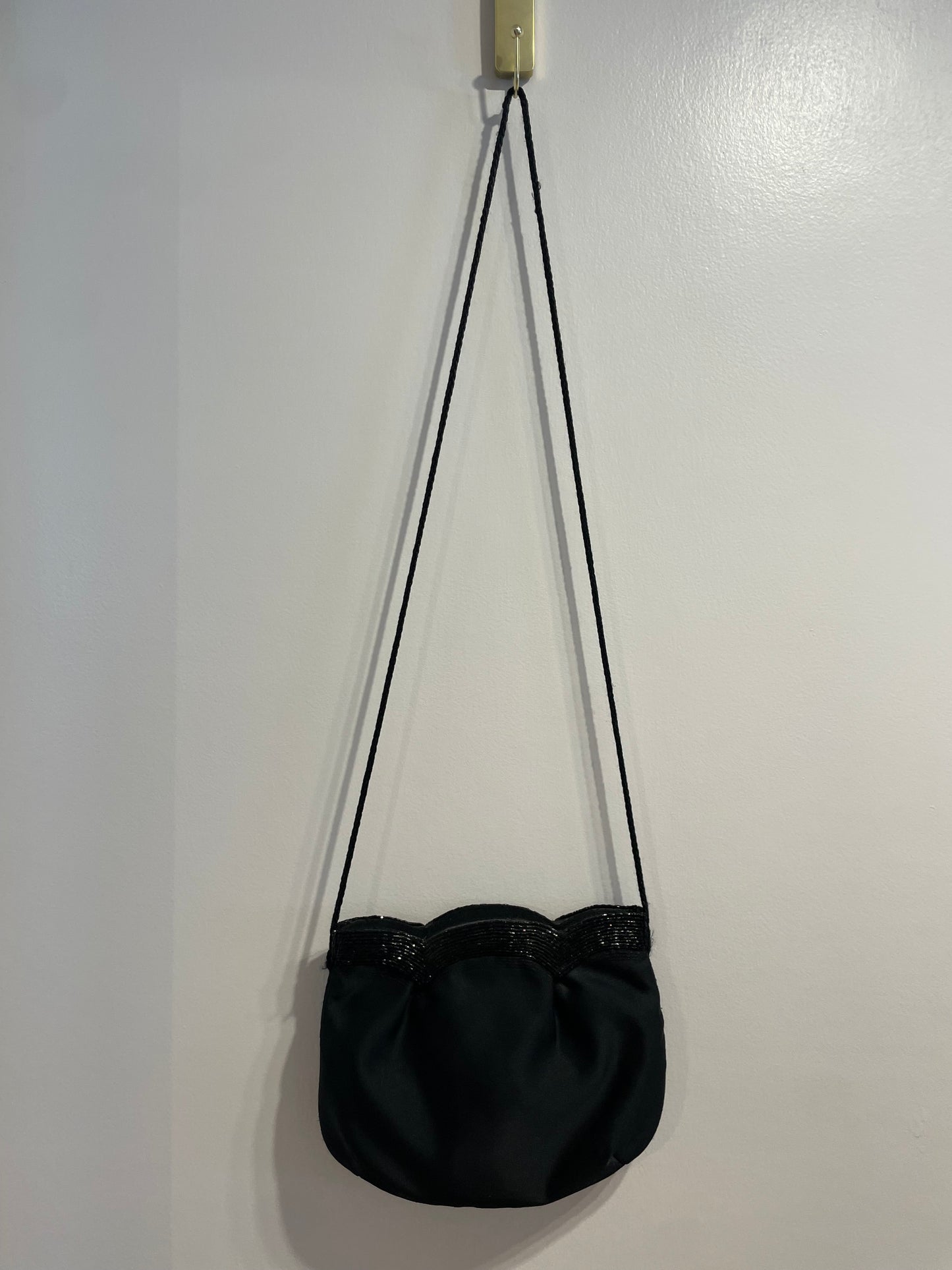 Black Satin Scalloped Beaded Evening Bag