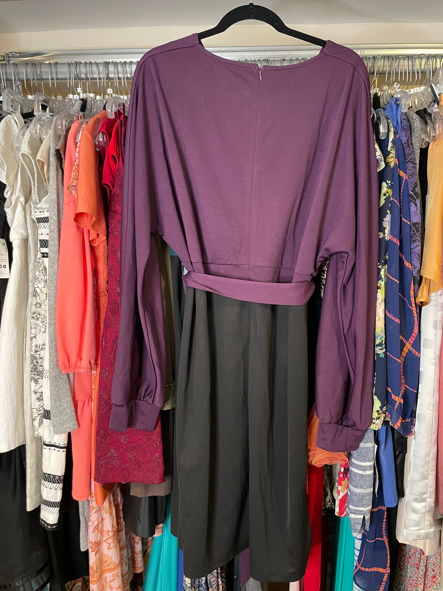 Grace Karin Long Sleeved Purple and Black Dress - 3XL
