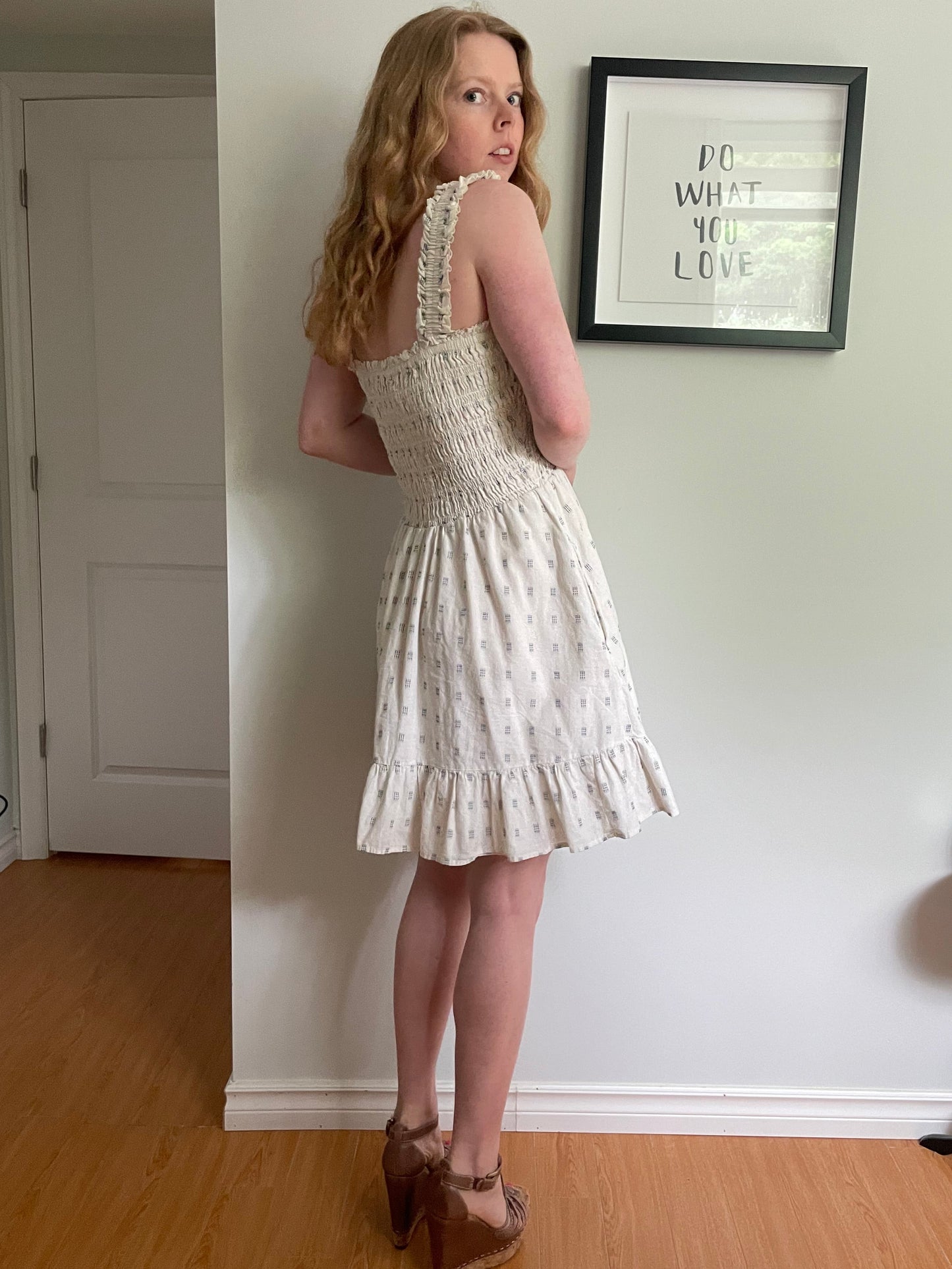 Madewell Cream Cotton Smocked Dress with Pockets | Size S-L