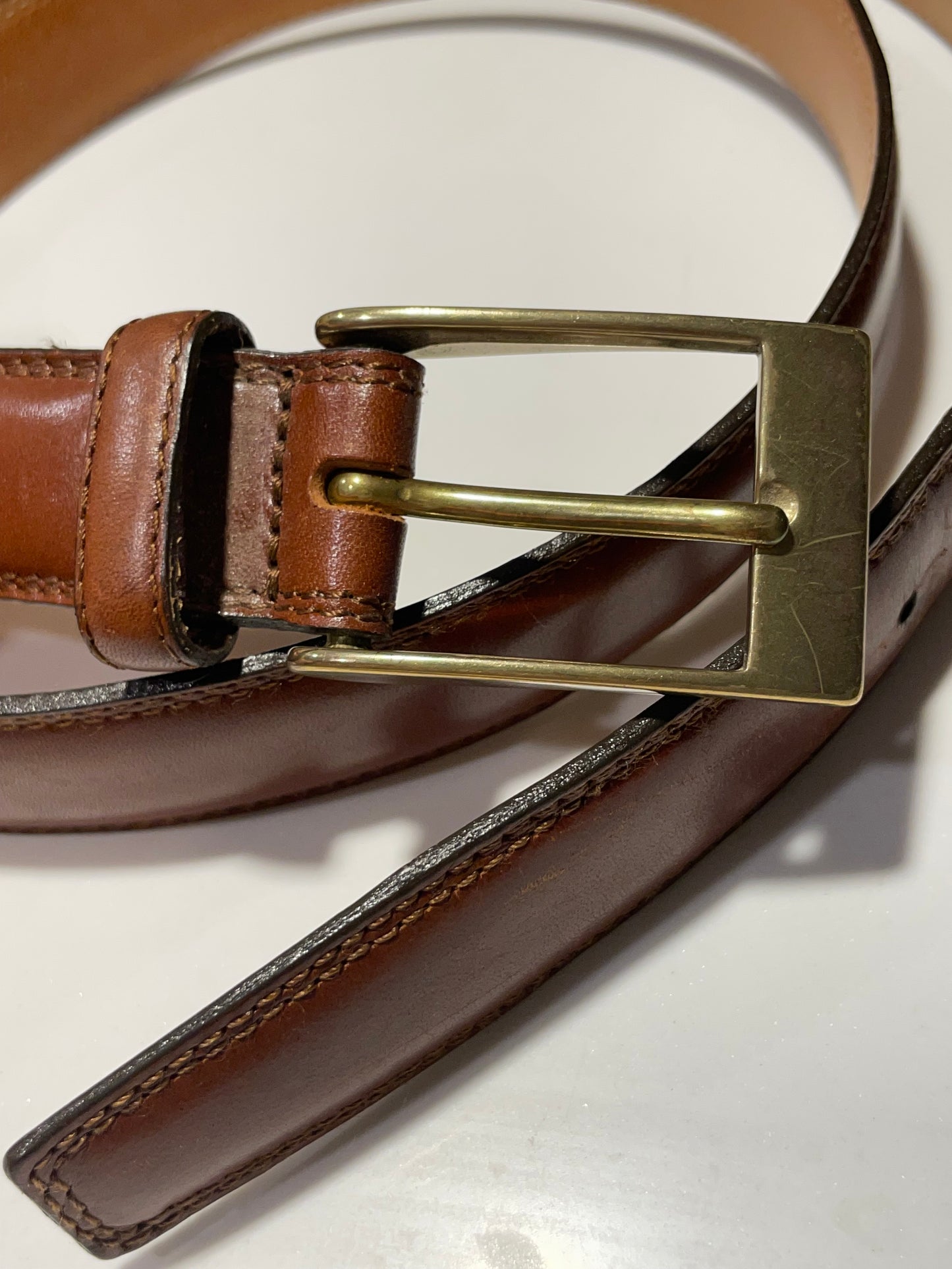 Italian Brown Leather Belt with Solid Brass Buckle – Size 44 / 110