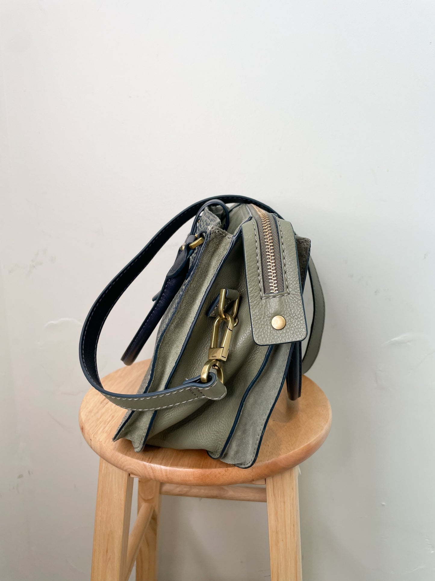 Fossil Olive Green Pebbled Leather Satchel Bag