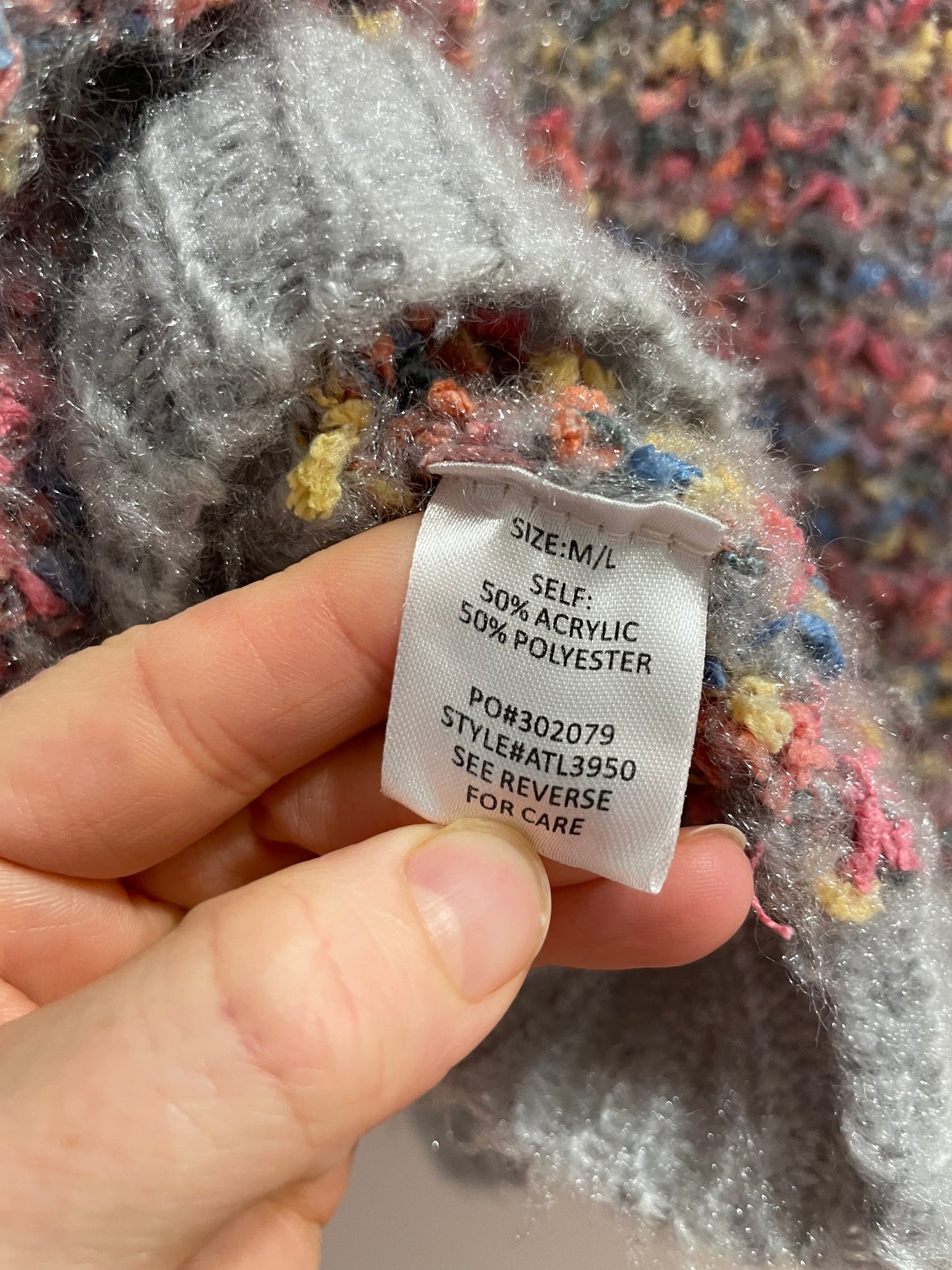 Promesa Multicolour Bouclé Knit V-Neck Sweater – Size M/L