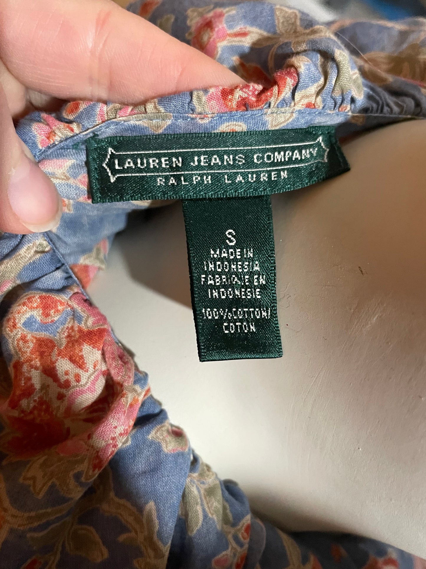 Lauren Jeans Co. Ralph Lauren  Blue Floral Cotton Wrap Top – Small