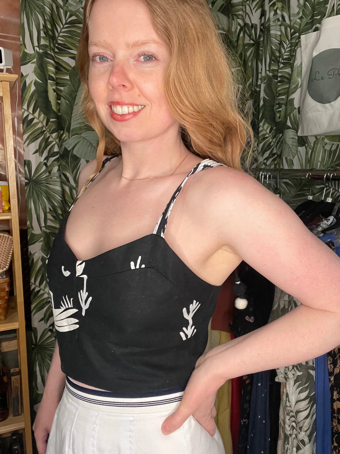 Rachel Zoe Black & White Linen Blend Cropped Bustier Top – Medium