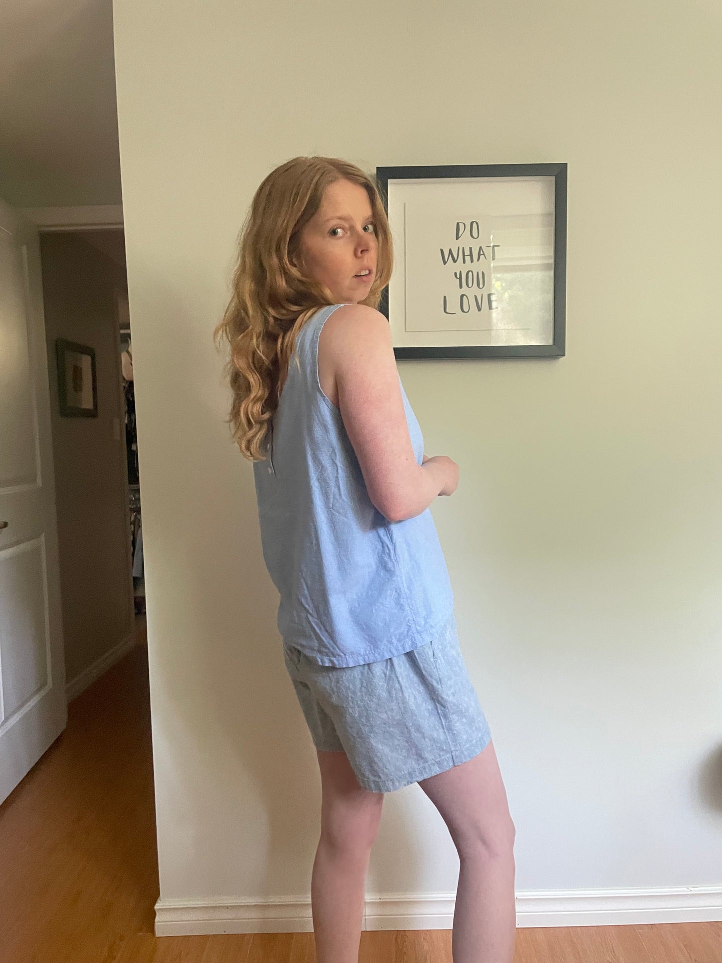 Light Blue Linen Cotton Reversible Sleeveless Top - M/L