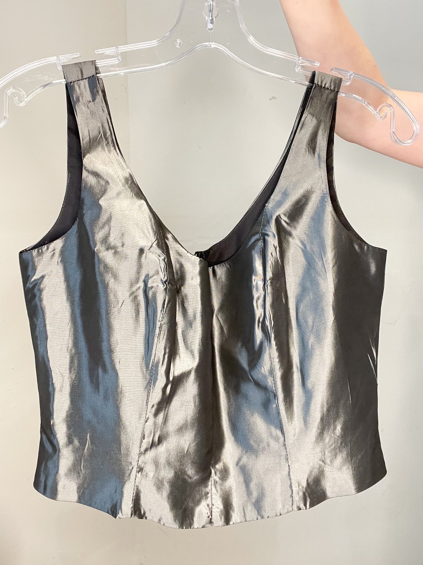 Vintage 90's Silver Satin Cropped Corset Top - Small