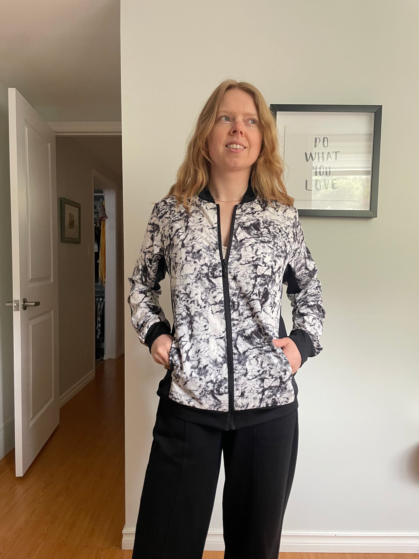 Zakti Black & White Marble Print Bomber Jacket - US 8 / Medium