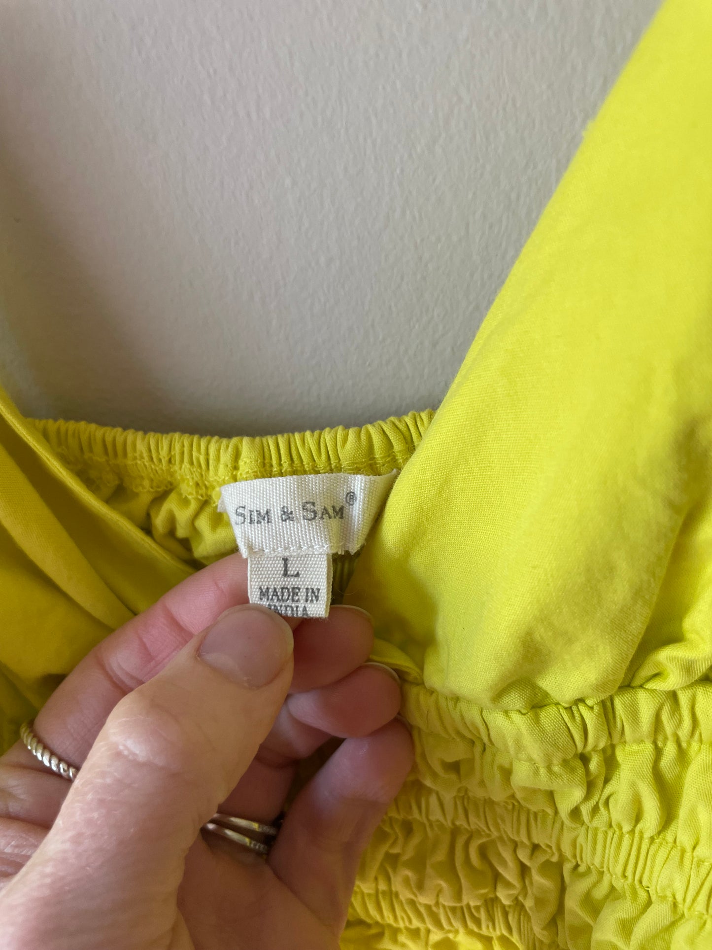 Sem & Sam Neon Yellow Cotton Smocked Crop Top – M/L