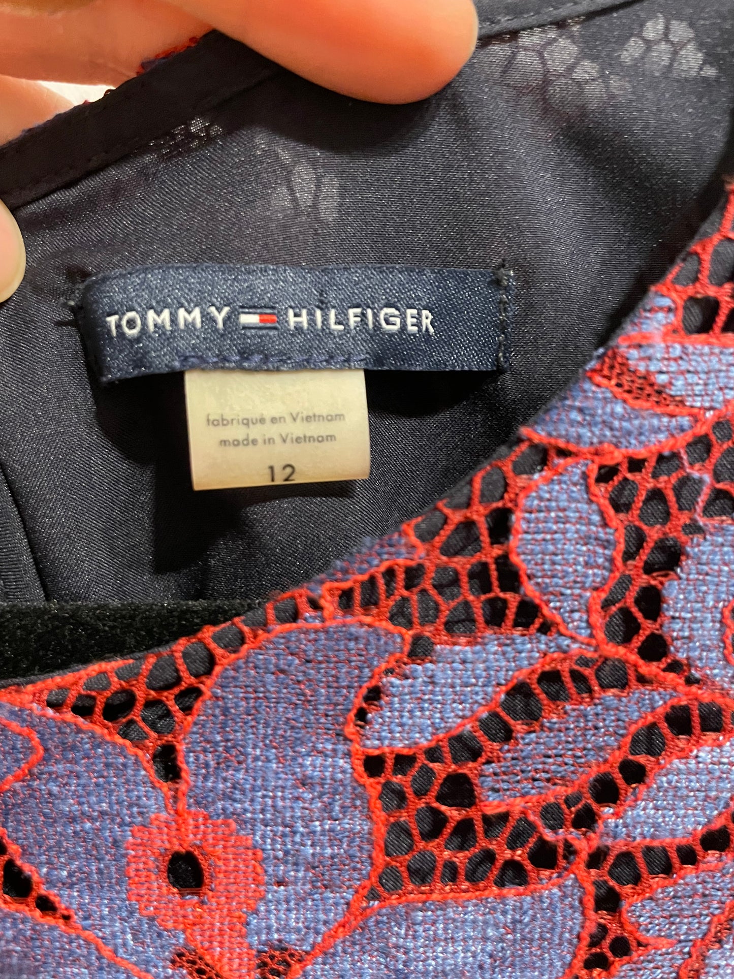 TOMMY HILFIGER Red & Blue Floral Lace Dress – Size 12