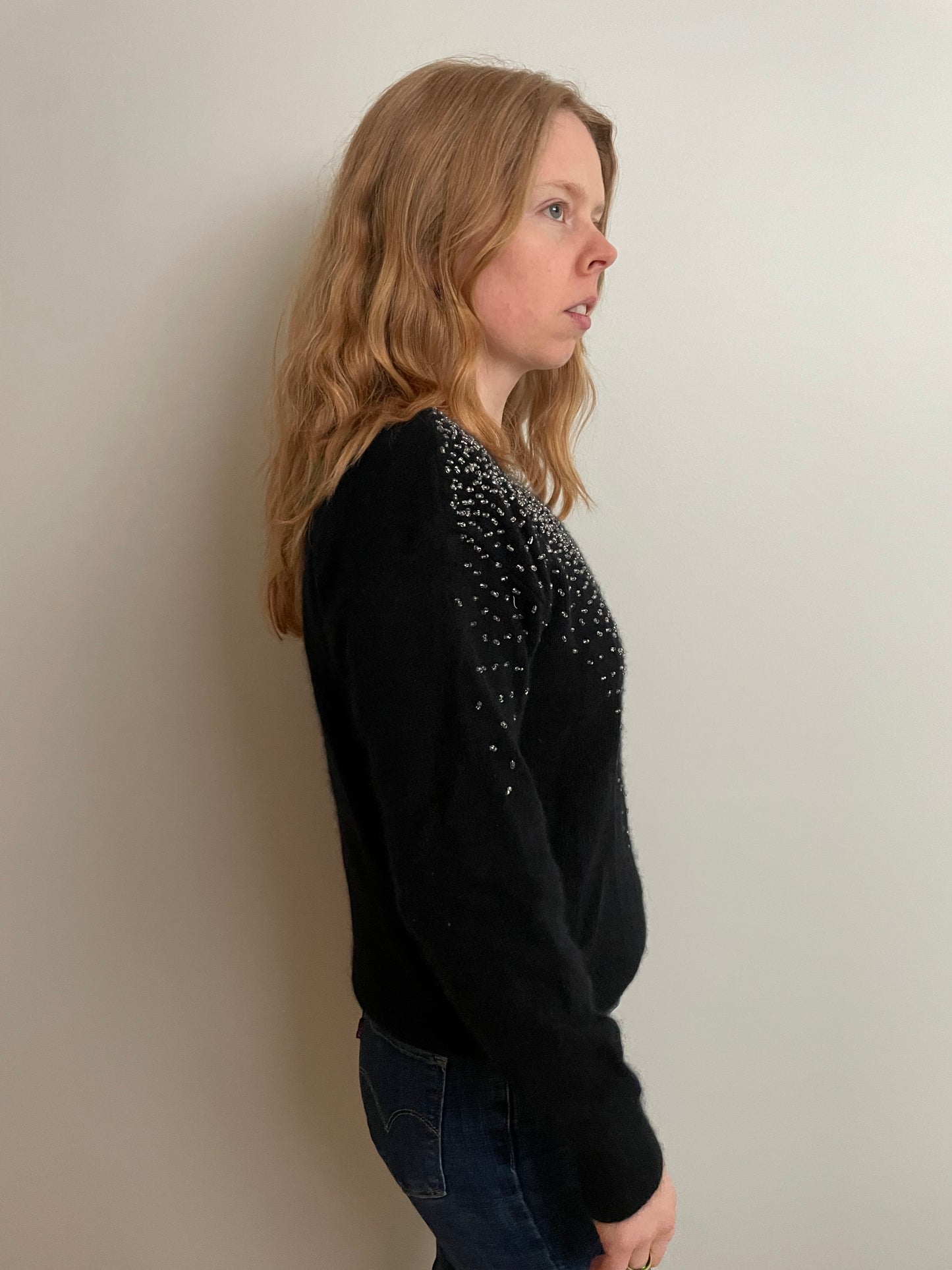 Rino Rossi Embellished Sequin Black Wool-Blend Sweater – Medium