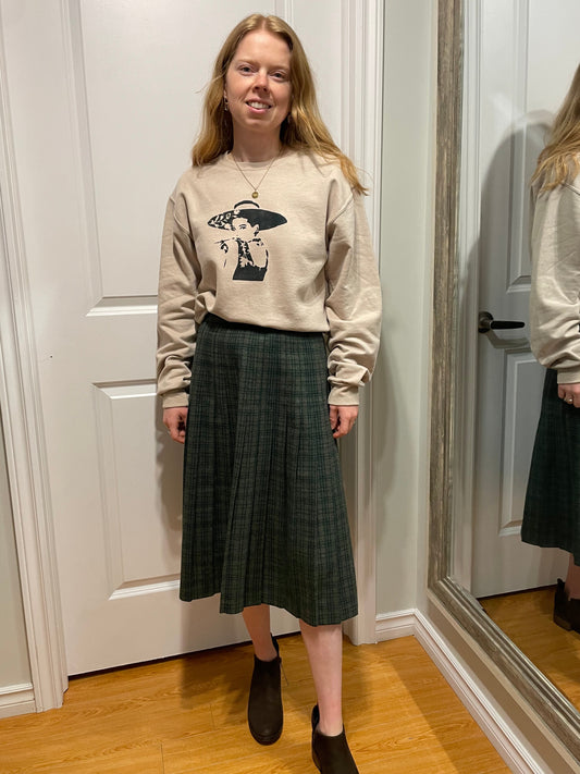 Vintage Dark Green Plaid Pleated Wool Midi A-Line Skirt - Small