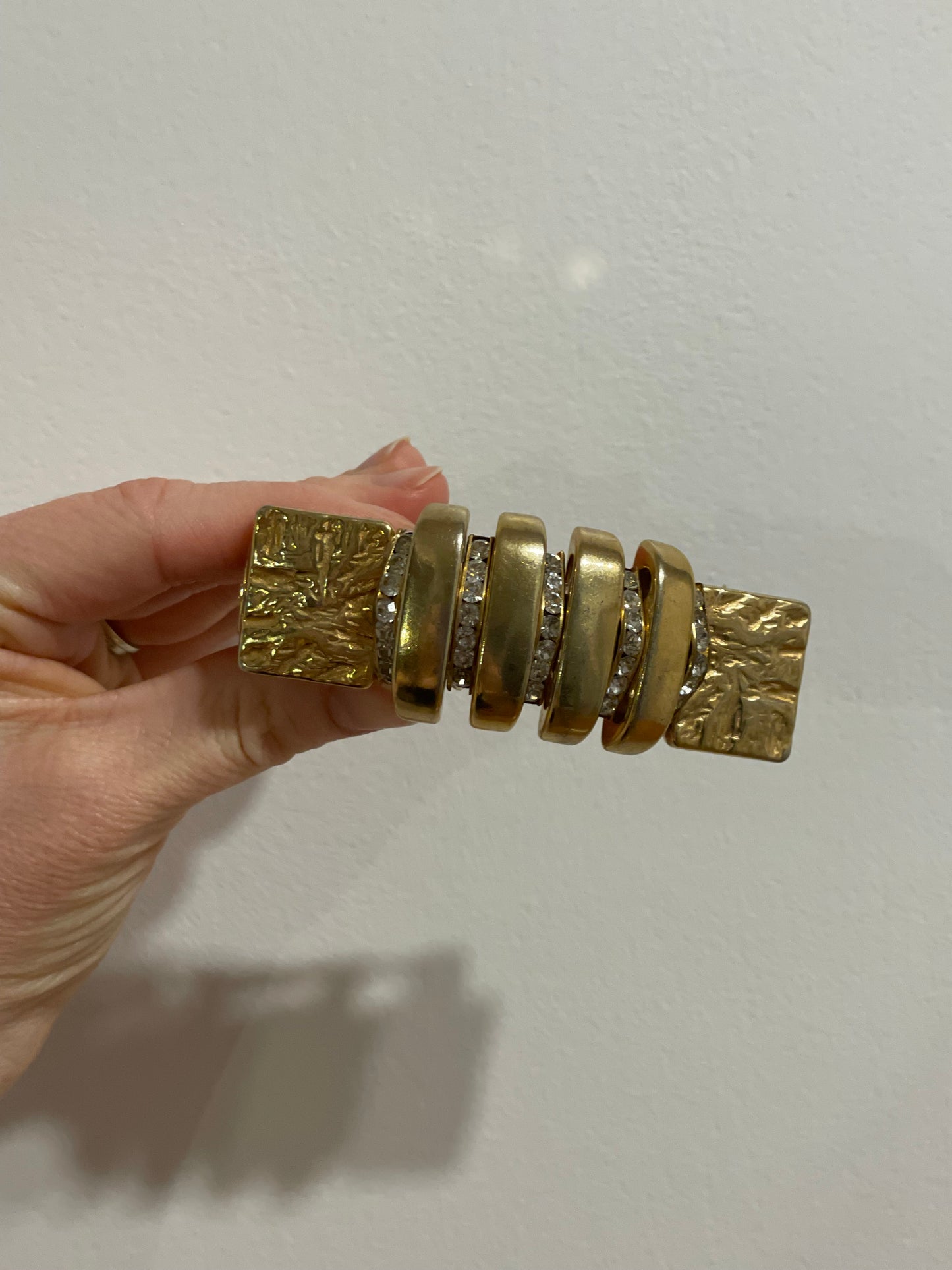 Vintage French Gold-Tone Textured Crystal Barrette – Gold