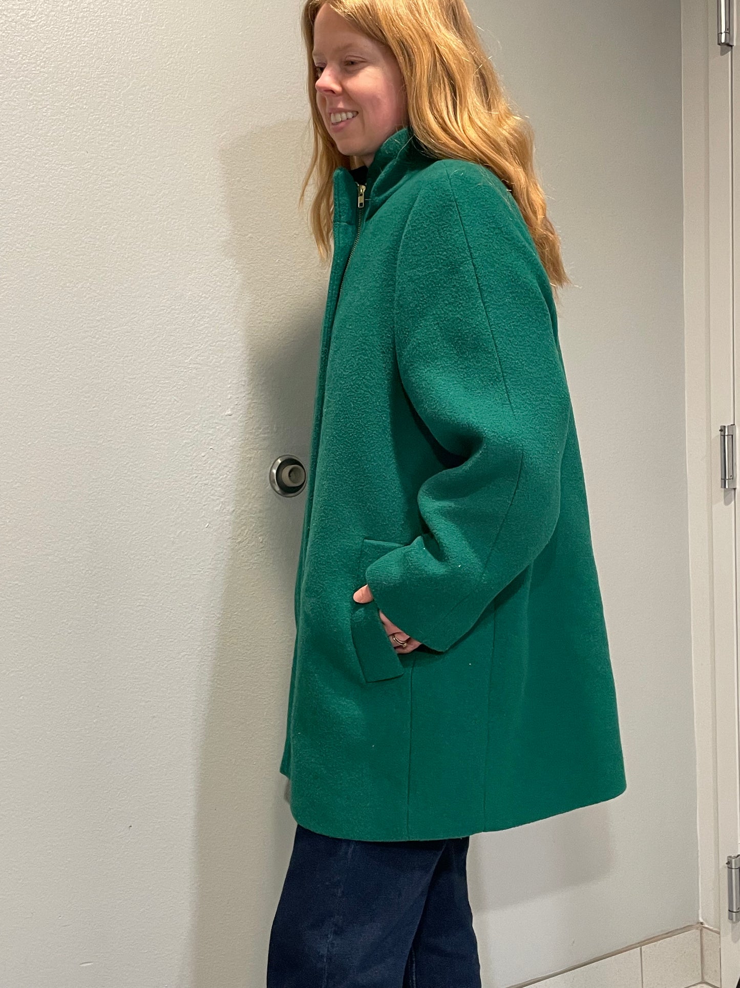 J.Crew Mercantile Kelly Green Wool-Blend Zip Coat – Size 18