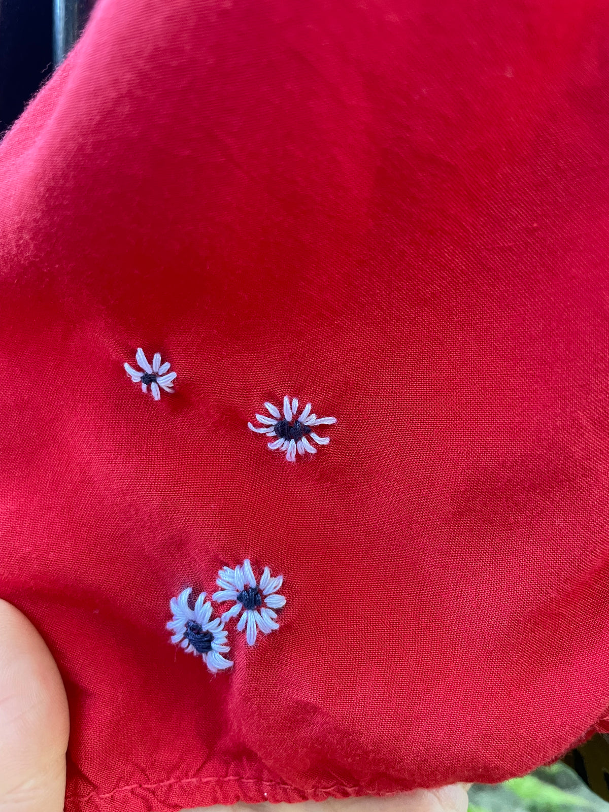 Red Hand-Embroidered Tiered Blouse – M/L