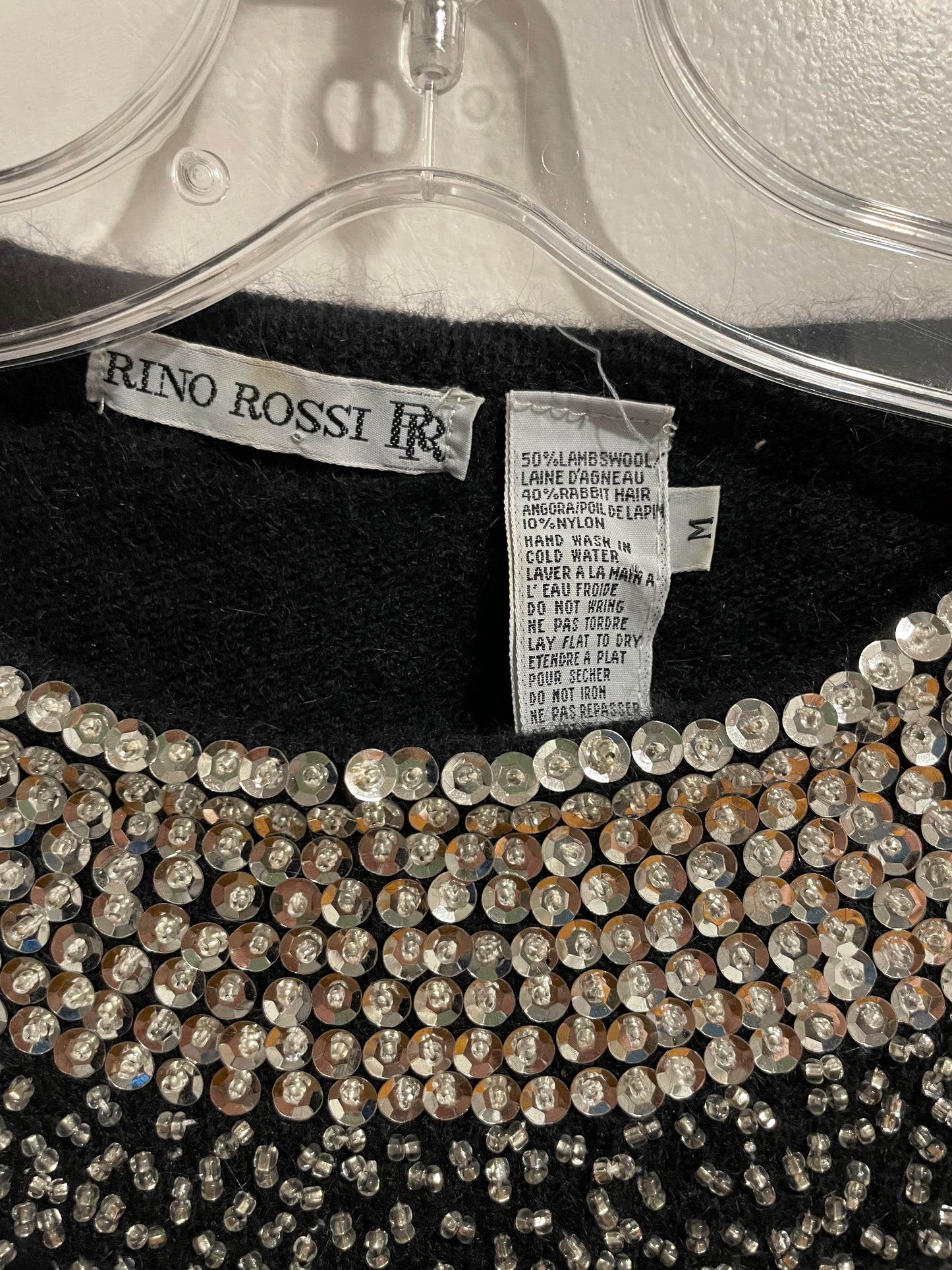 Rino Rossi Embellished Sequin Black Wool-Blend Sweater – Medium