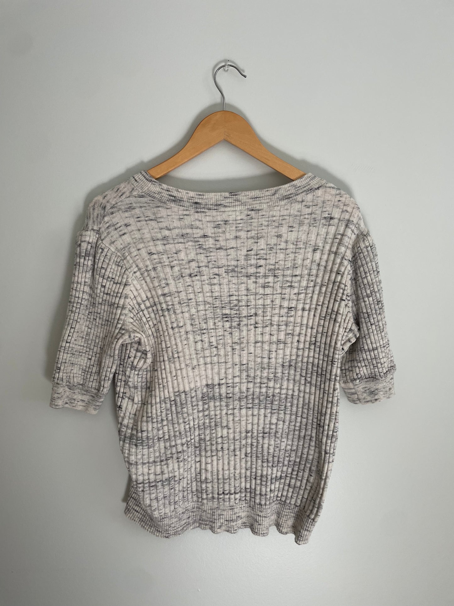 Joie Grey Marled Ribbed Elbow-Sleeve Sweater – 1X