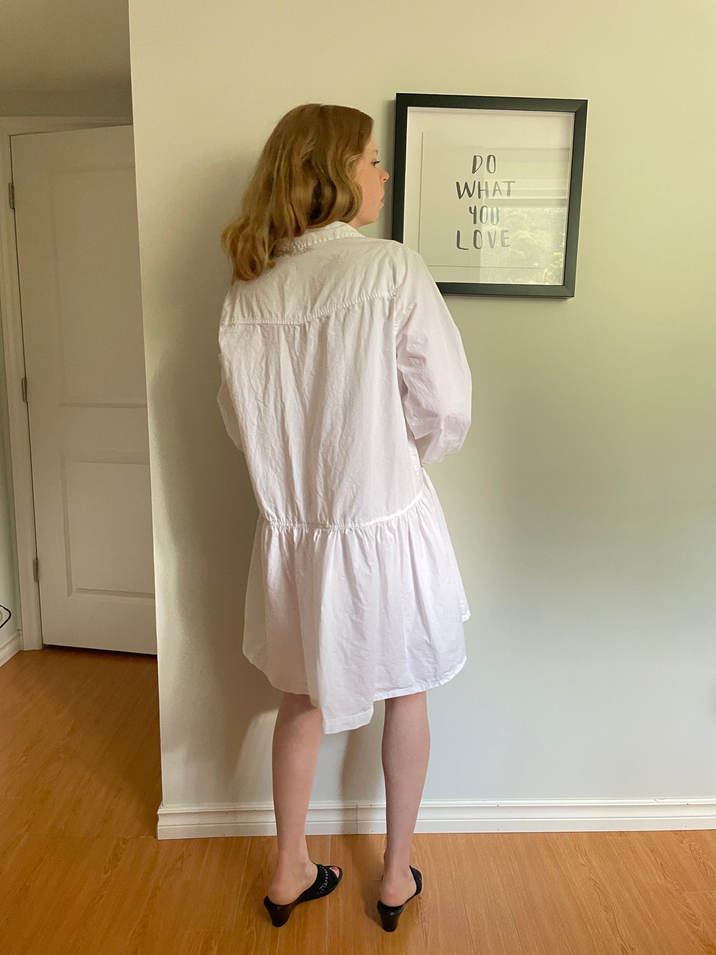 White Cotton Button-Front Tiered Shirt Dress – Medium