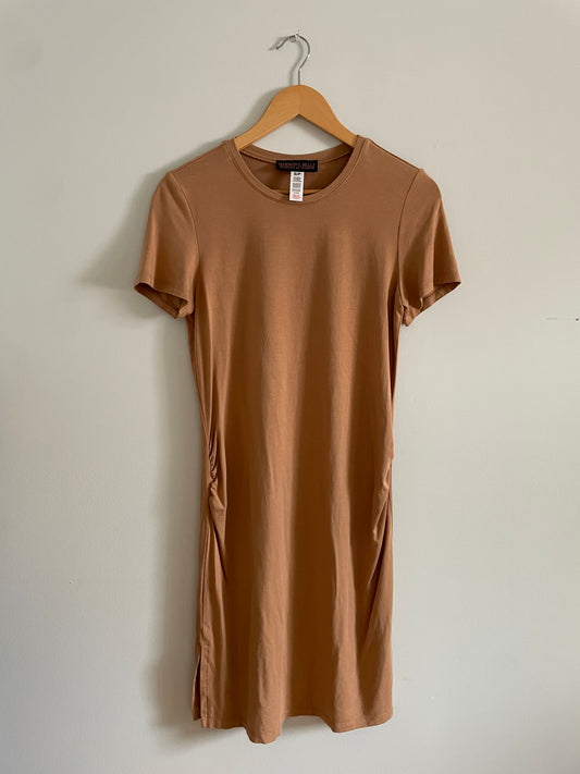 Harmony Belly Camel Short Sleeve Maternity Dress – Small
