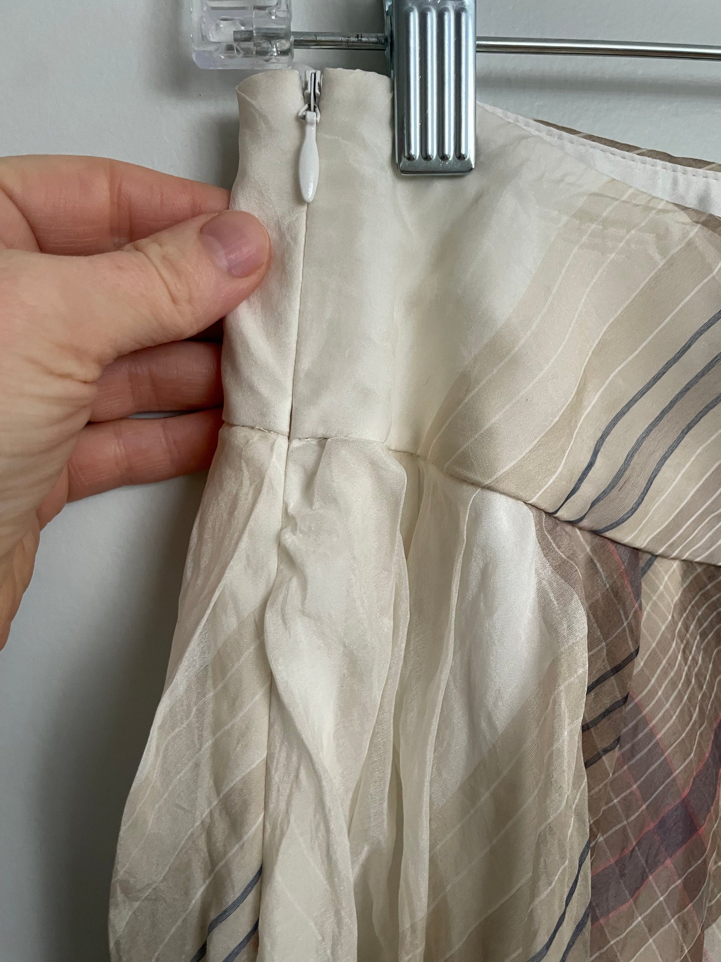 Talbots Petites Cream Plaid Pure Silk Skirt - Small