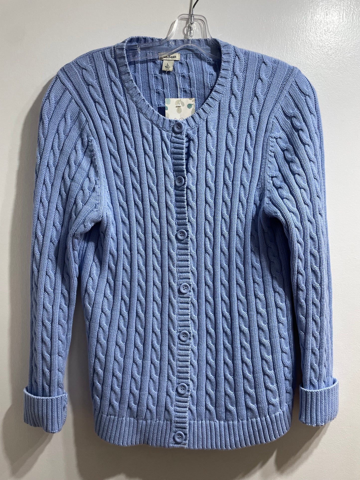 L.L. Bean Lilac Cable-Knit Cotton Cardigan Sweater – Large