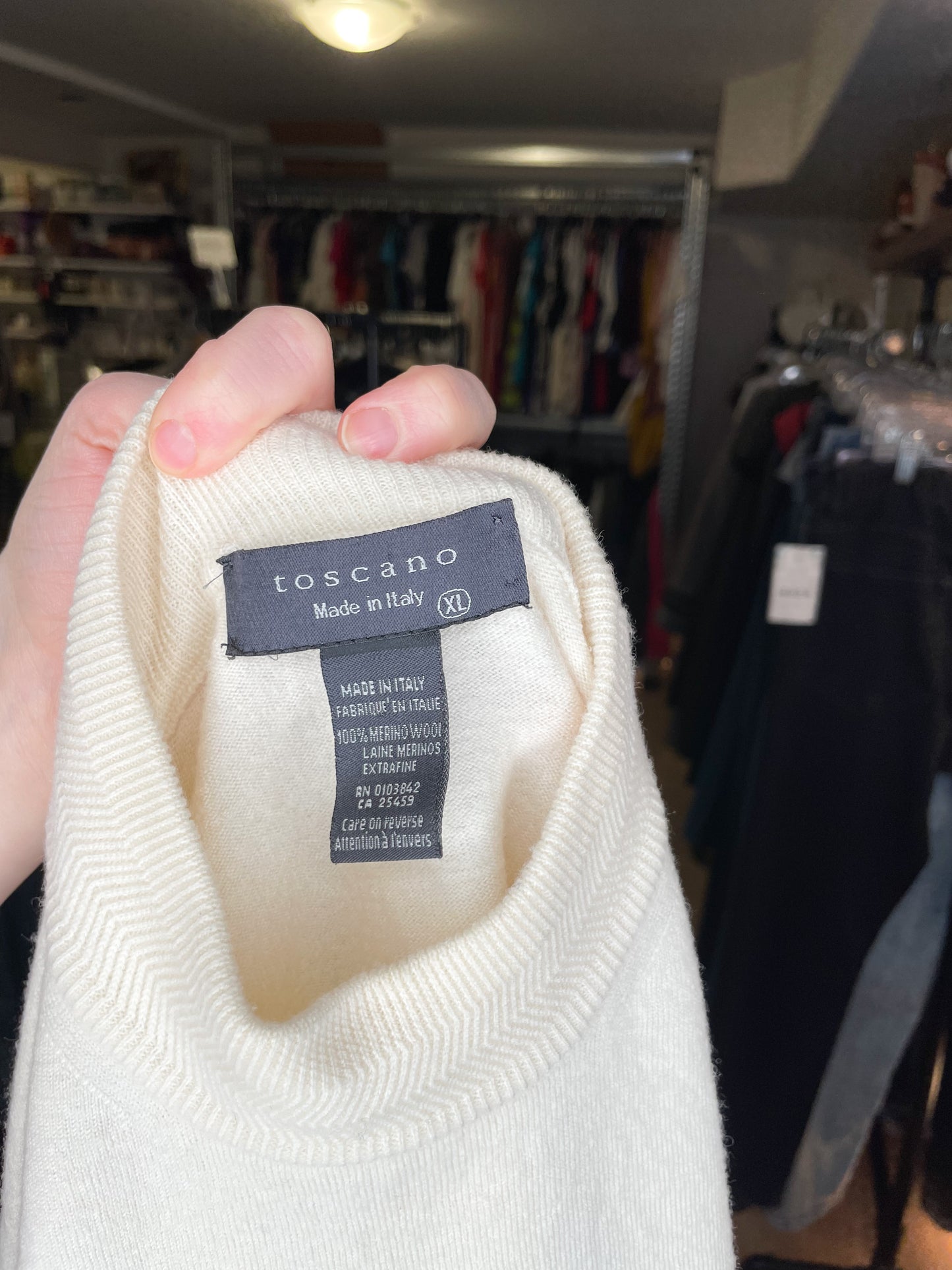 Toscano Cream 100% Merino Wool Mock Neck Sweater - XL