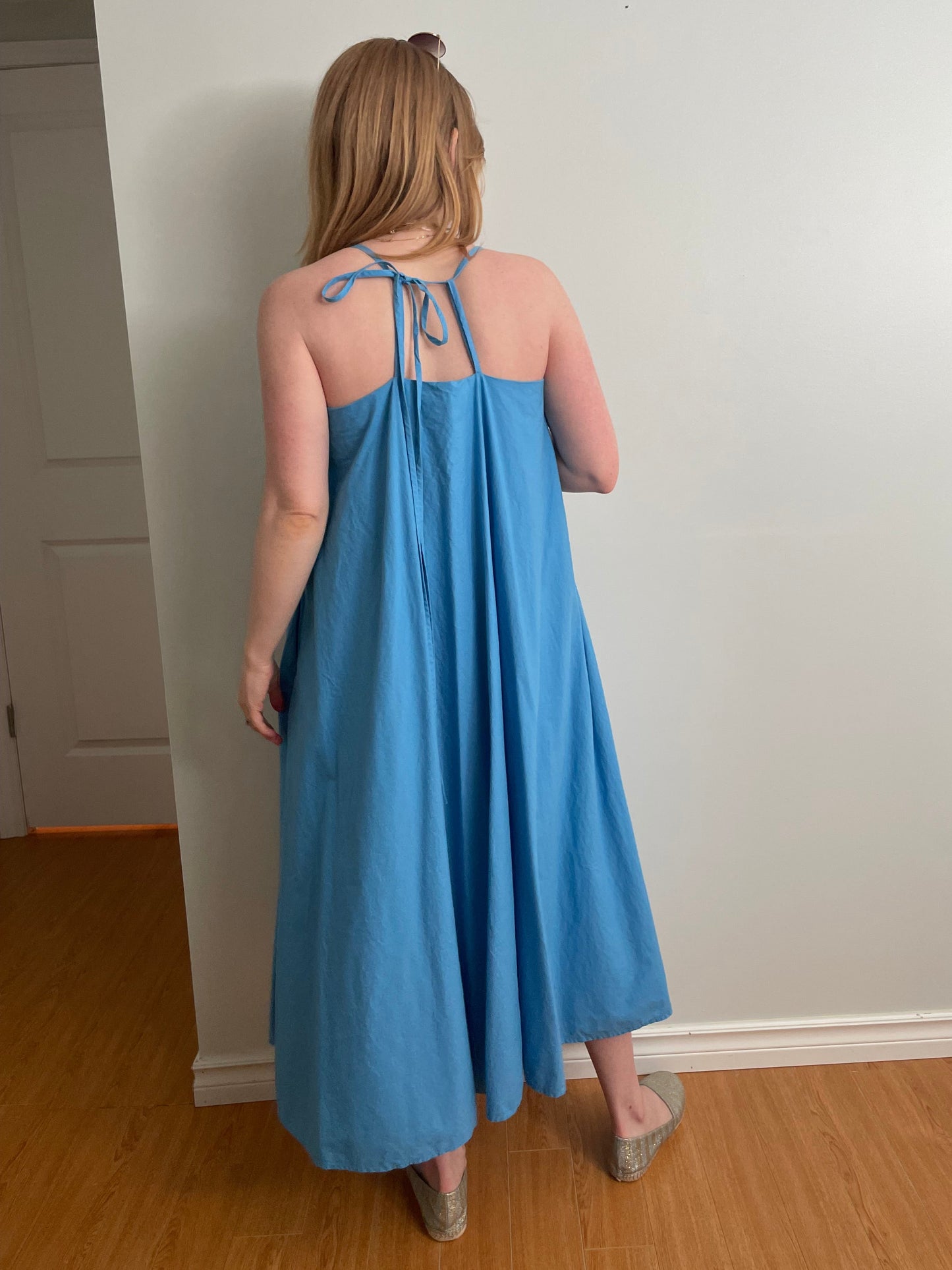 Banana Republic Cotton Tie-Back Full Skirt Midi Dress with Pockets – Size Medium