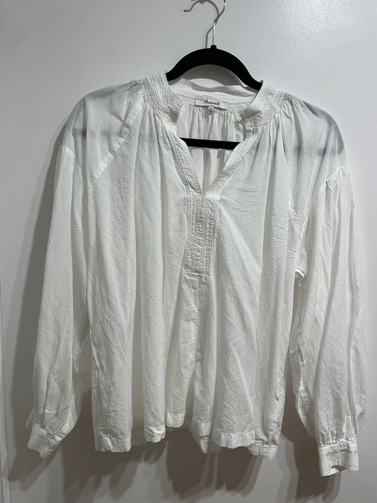 Madewell White Cotton Blend Smocked Peasant Blouse - Size Small to Large