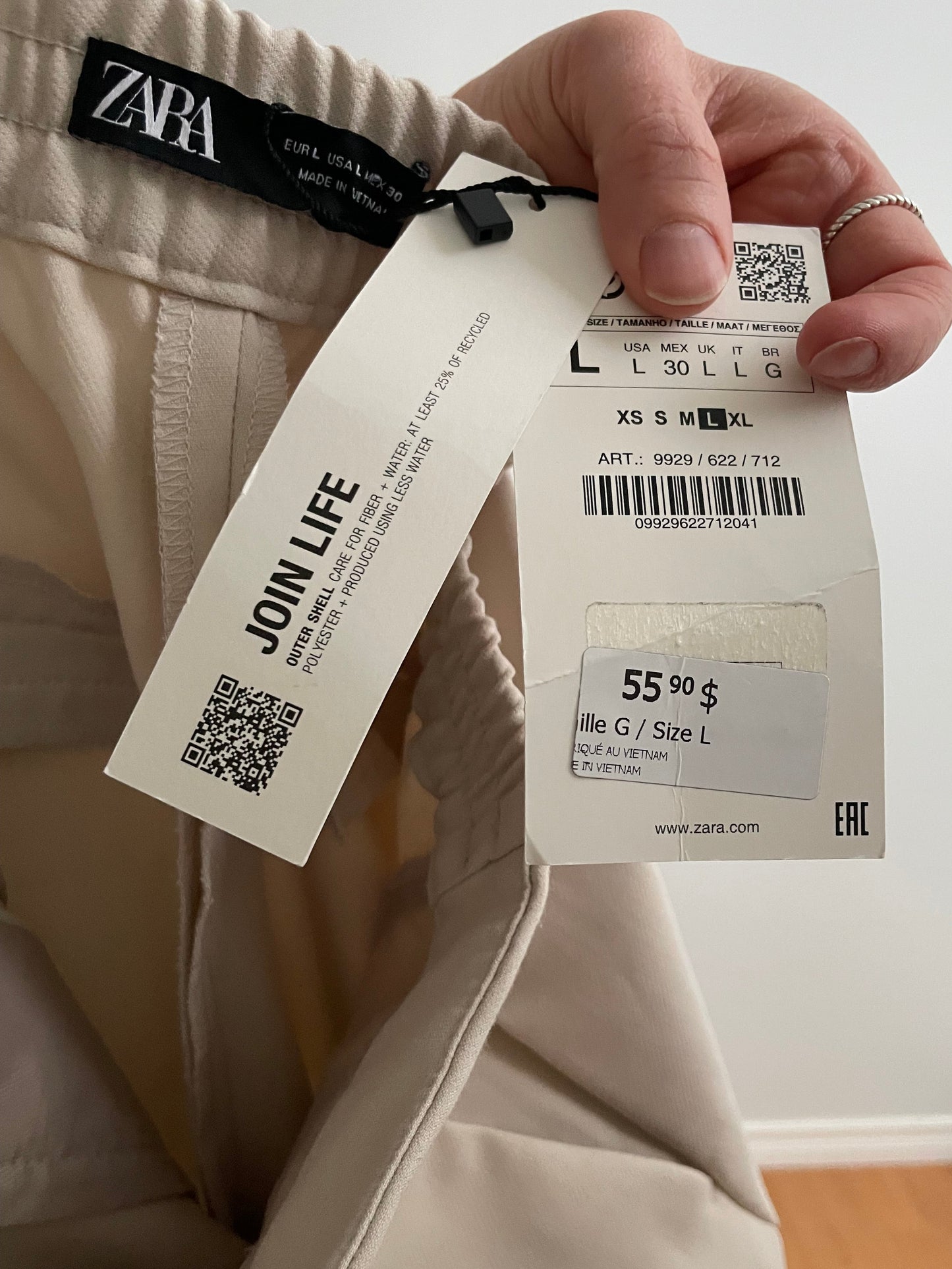 ZARA Beige Wide Leg Trousers – Elastic Waist NWT – Large