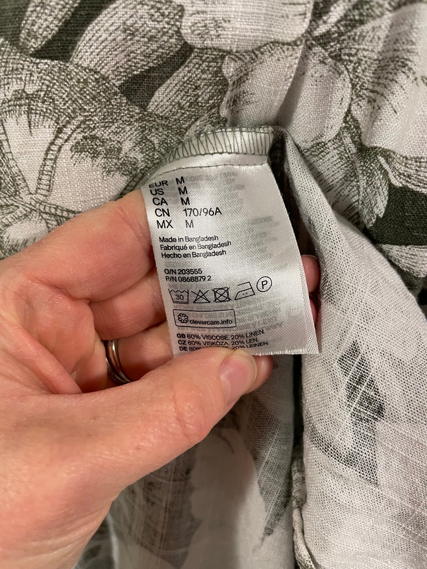 H&M L.O.G.G. Tropical Leaf Linen Blend Waist Tie Dress – Size Medium
