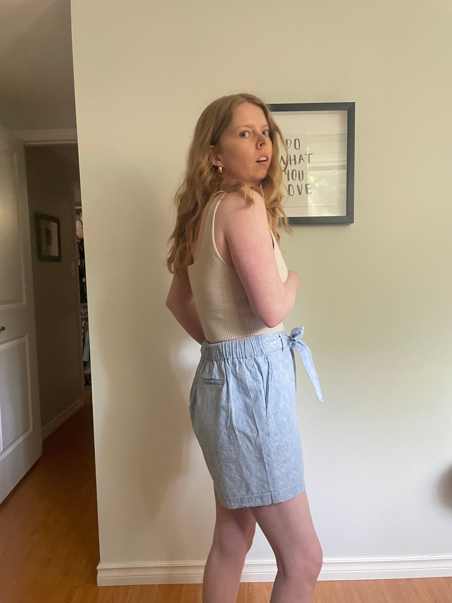Light Blue Cotton Tie-Waist Shorts - S/M