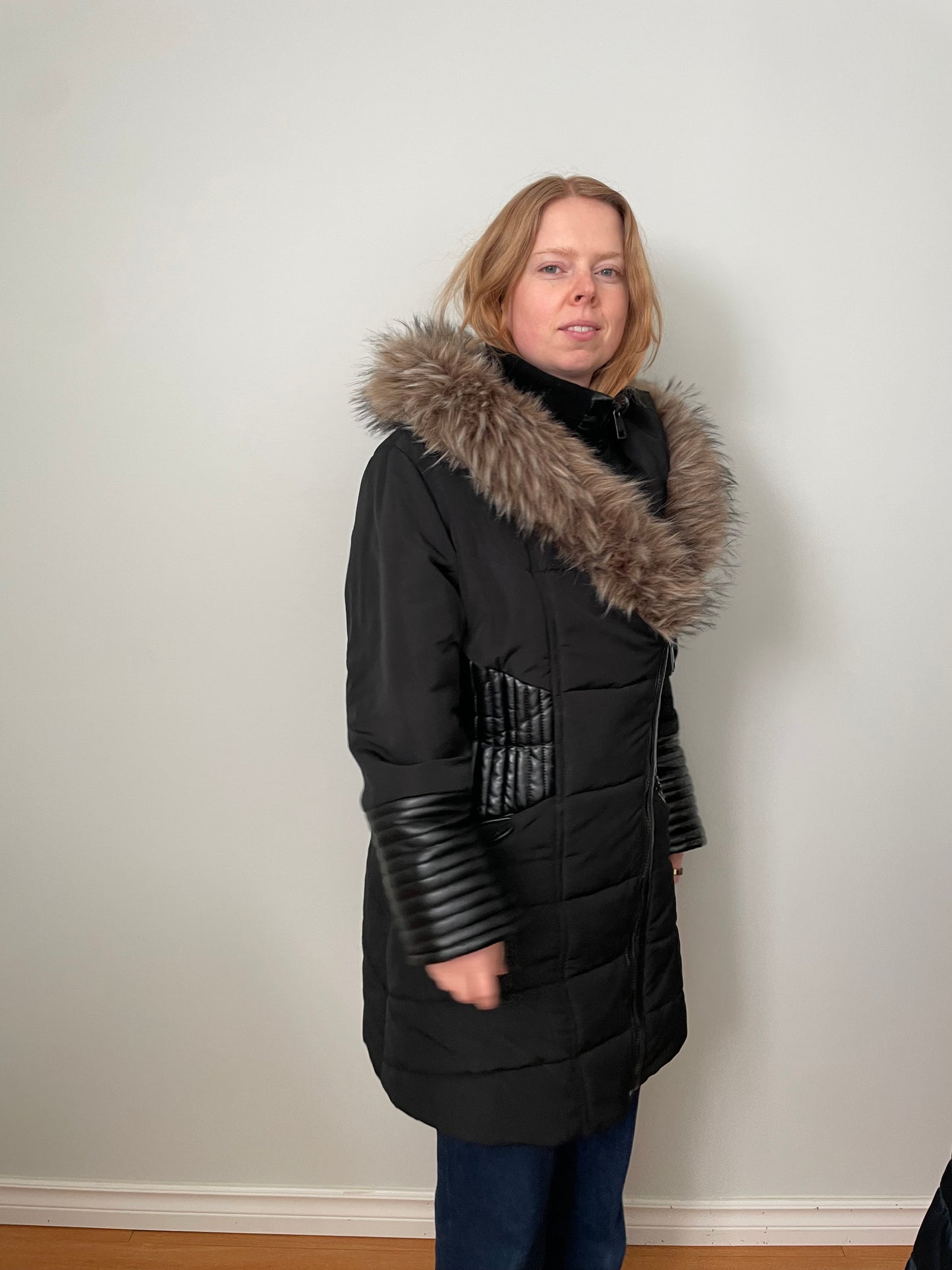 Northside Black Quilted Faux-Fur Hooded Winter Coat – Size 14