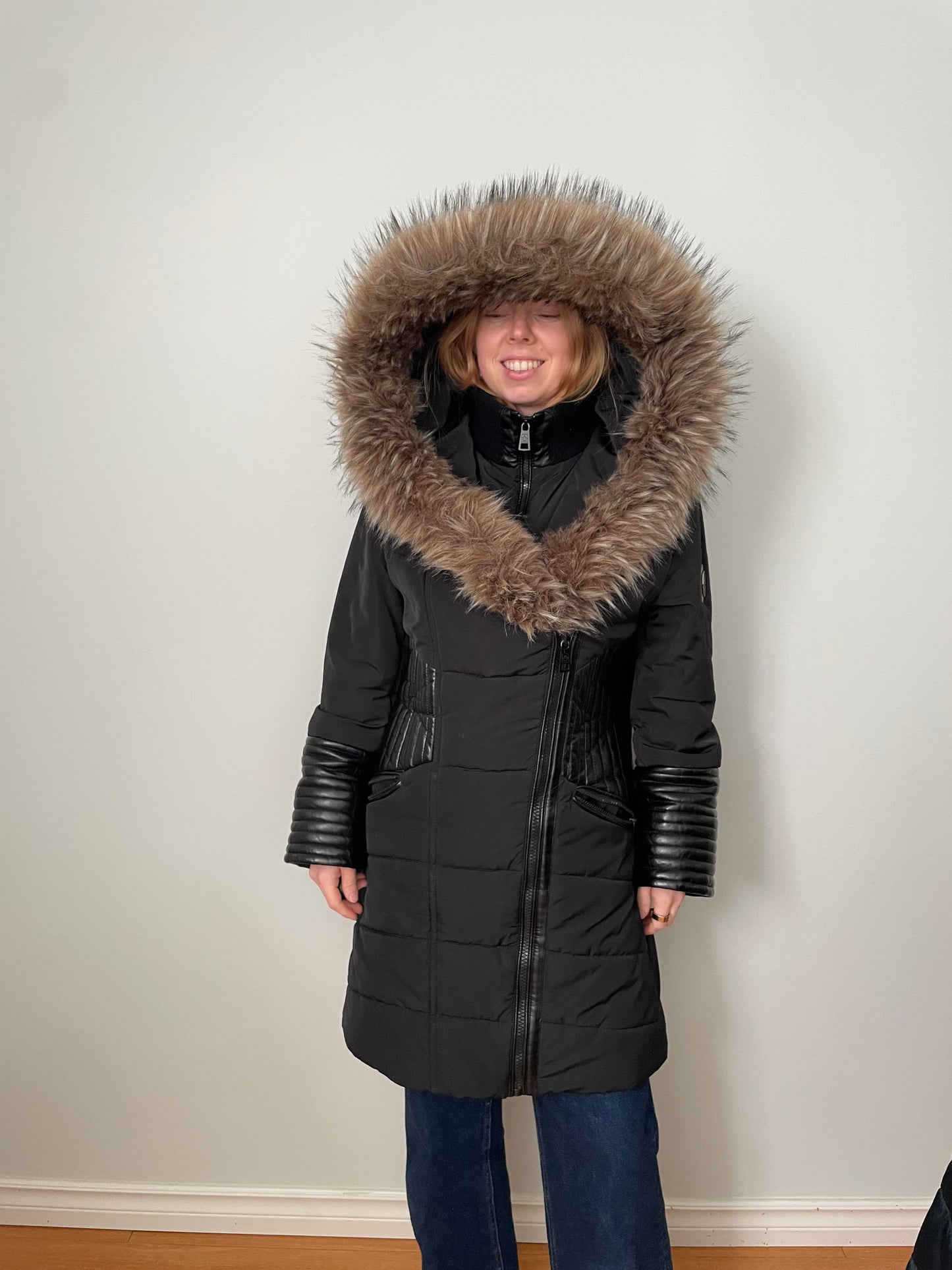 Northside Black Quilted Faux-Fur Hooded Winter Coat – Size 14