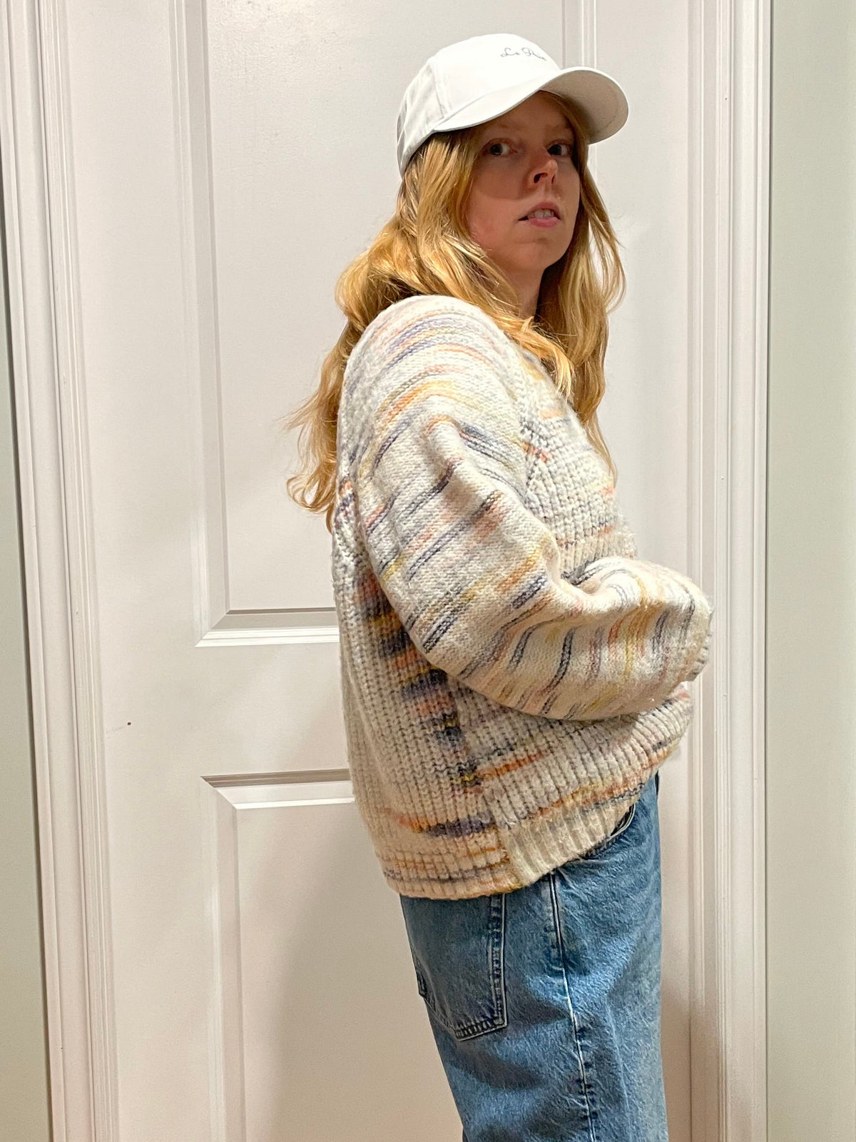 FDJ French Dressing Jeans Cream Multi-Colour – Balloon Sleeve Knit Sweater – Medium