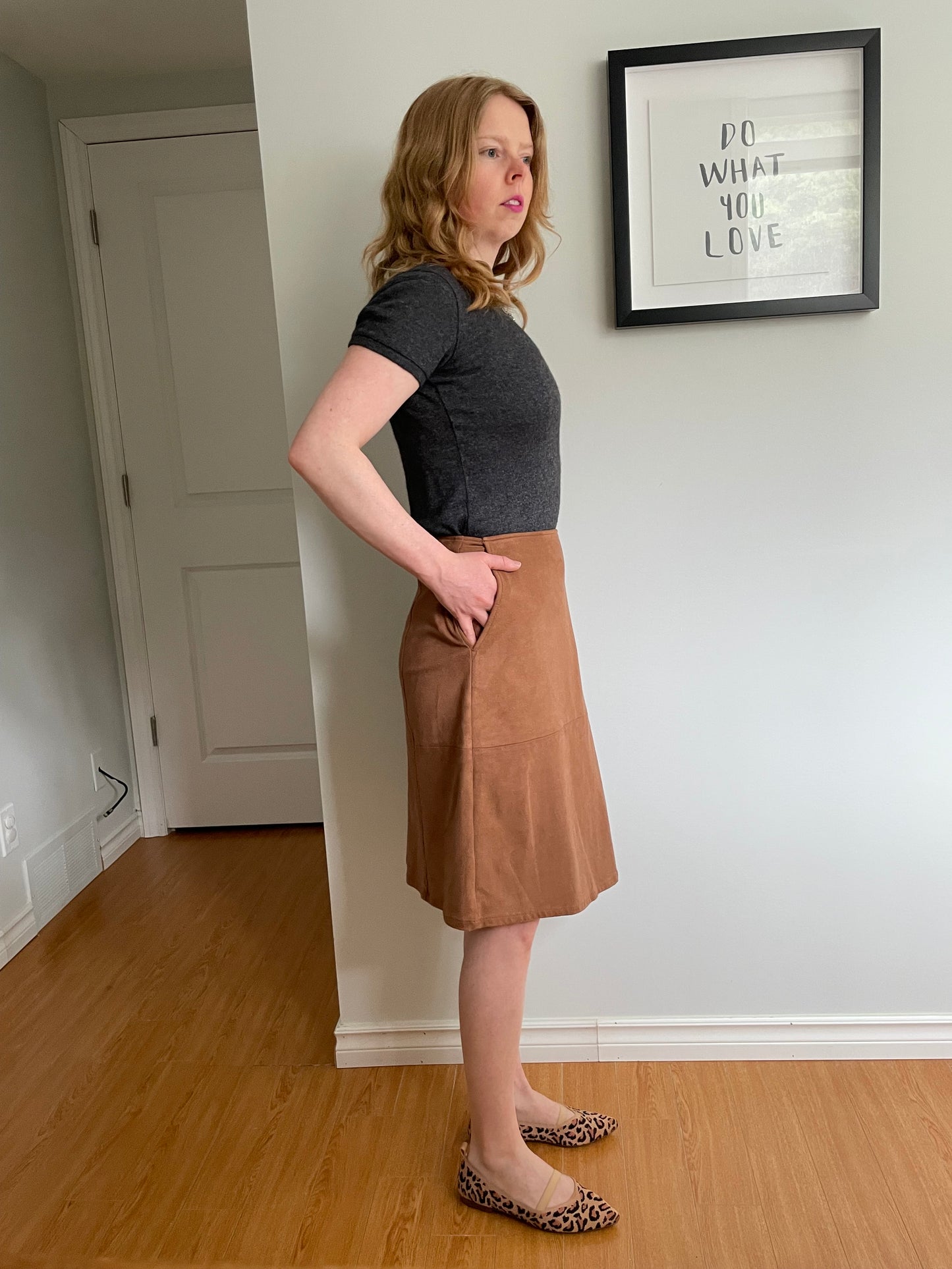 White House Black Market Caramel Faux Suede Wrap Style Skirt - Small