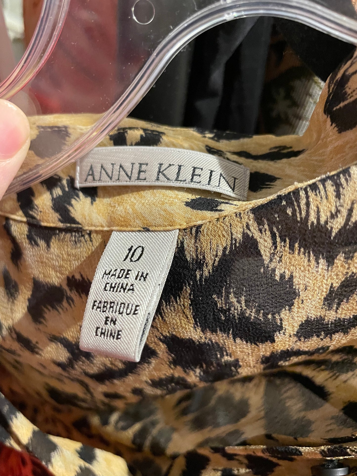 Anne Klein Silk Leopard Button-Up Blouse – Size 10